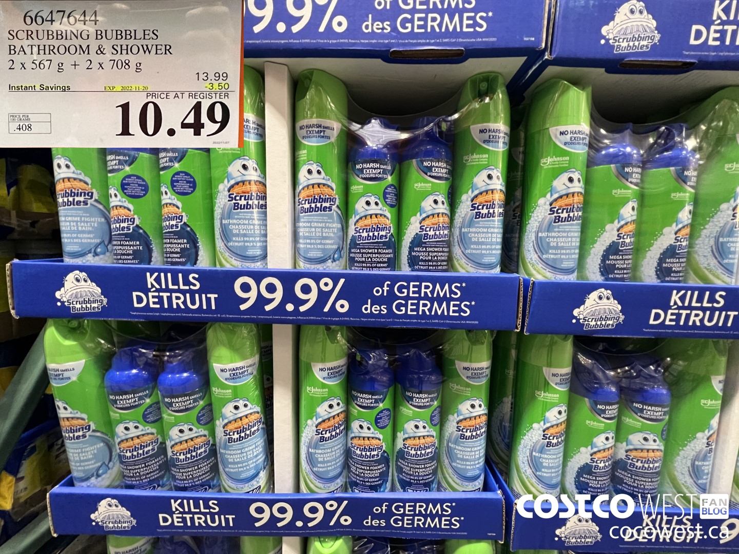 6647644 SCRUBBING BUBBLES BATHROOM & SHOWER 2 X 567 G + 2 X 708 G ($3.50 INSTANT SAVINGS EXPIRES ON 2022-11-20) $10.49