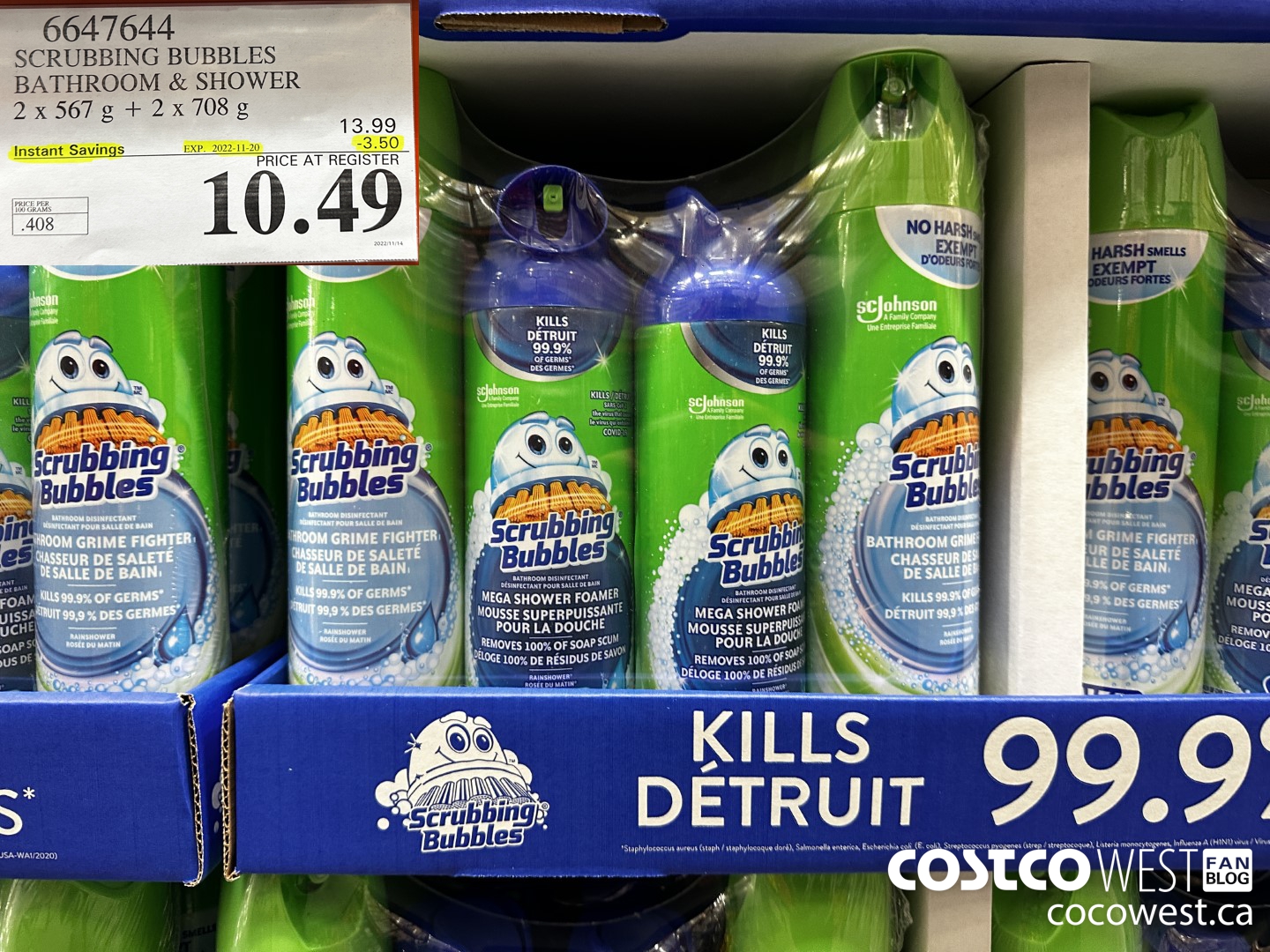 6647644 SCRUBBING BUBBLES BATHROOM & SHOWER 2 X 567 G + 2 X 708 G ($3.50 INSTANT SAVINGS EXPIRES ON 2022-11-20) $10.49