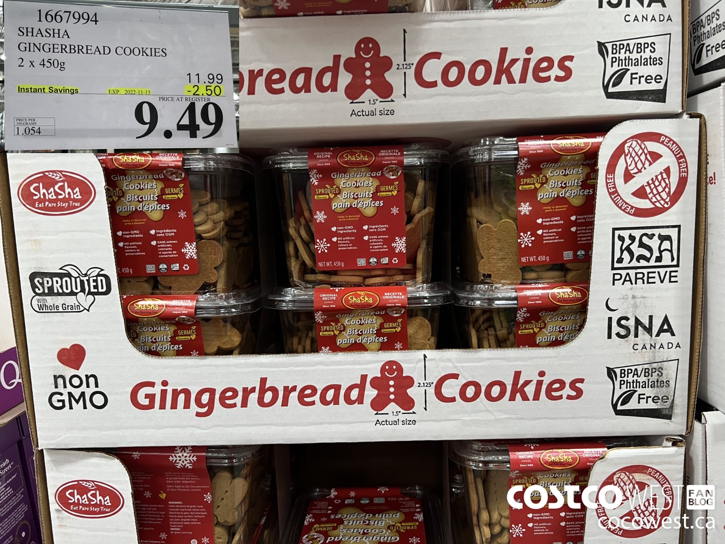 1667994 SHASHA GINGERBREAD COOKIES 2 X 450G ($2.50 INSTANT SAVINGS EXPIRES ON 2022-11-13) $9.49