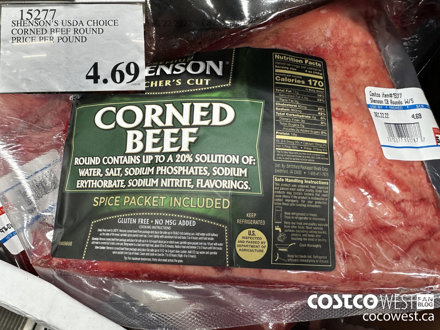 15277 SHENSON'S USDA CHOICE CORNED BEEF FOUND PRICE PER POUND $4.69
