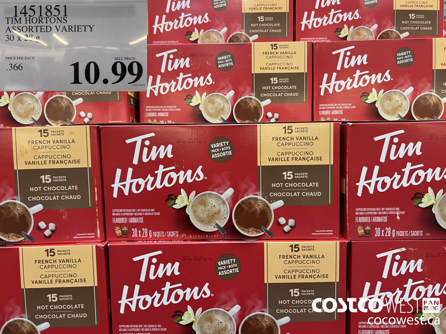 1451851 TIM HORTONS ASSORTED VARIETY 30 X 28 G $10.99