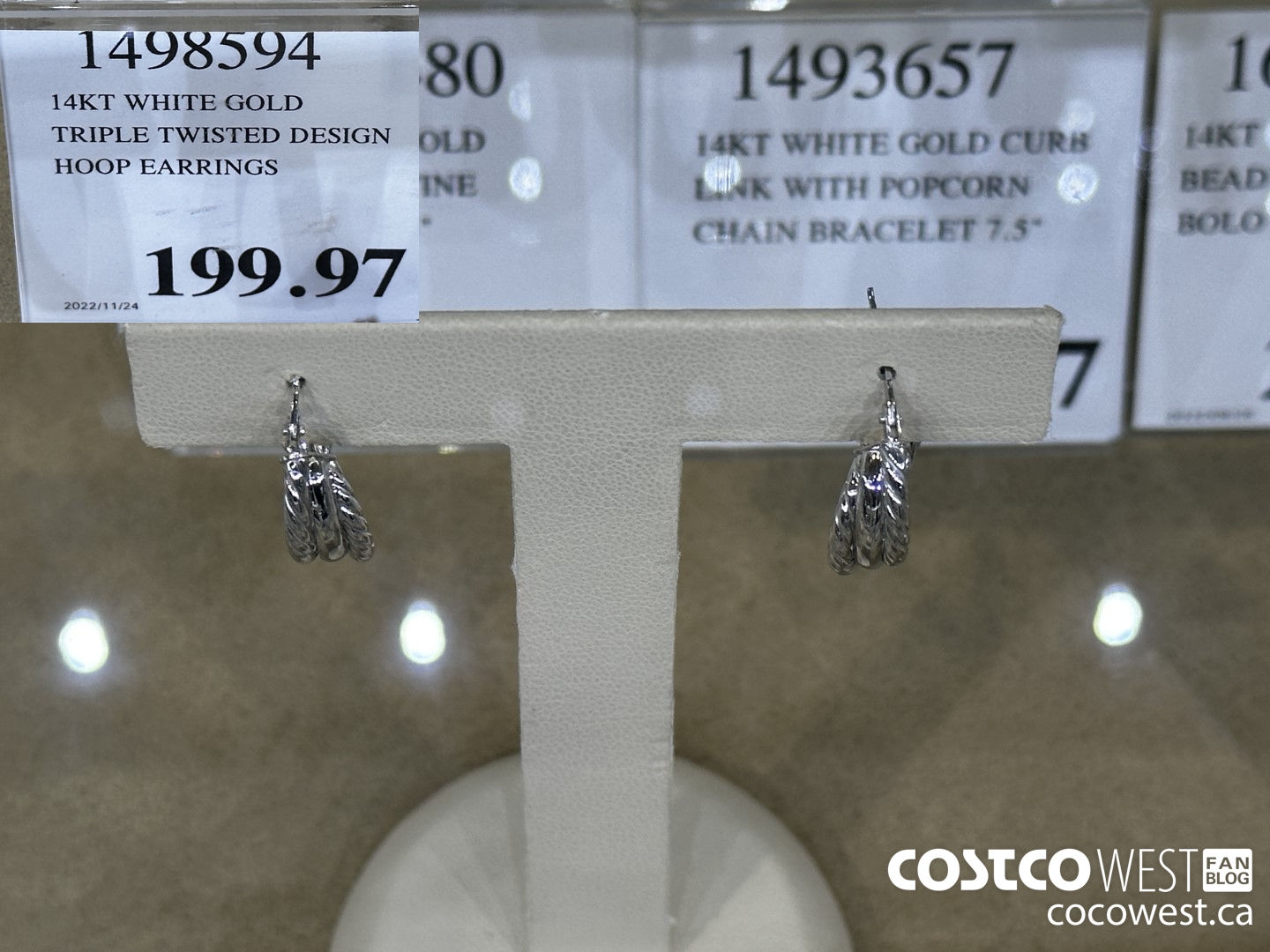 1498594 14KT WHITE GOLD TRIPLE TWISTED DESIGN HOOP EARRINGS $199.97