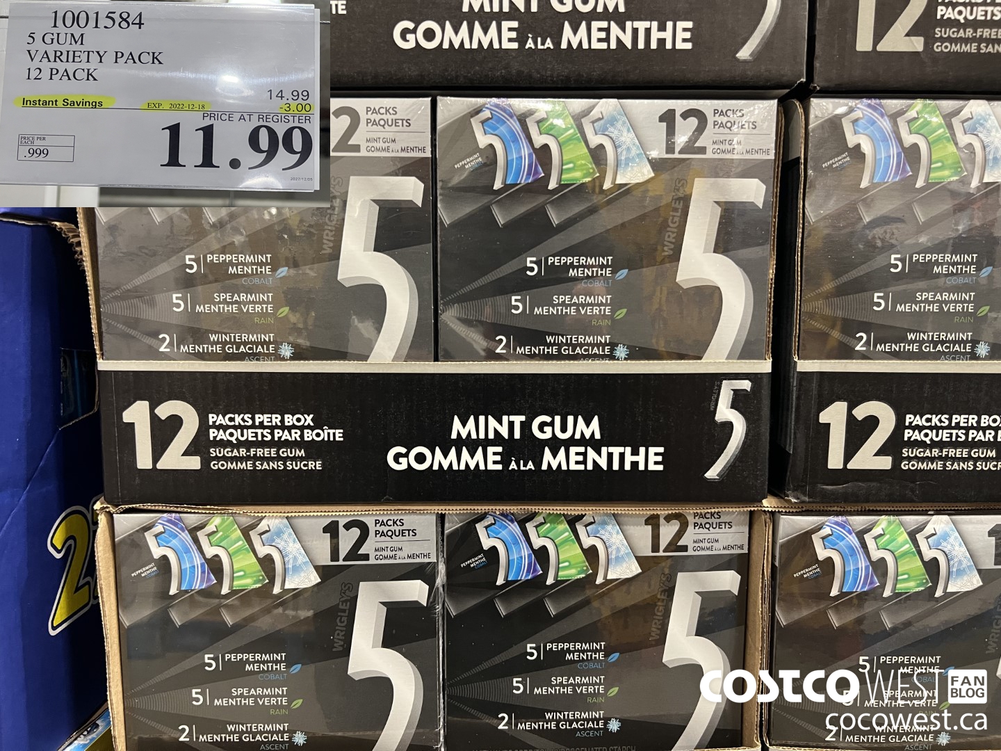 1001584 5 GUM VARIETY PACK PACK OF 12 ($3.00 INSTANT SAVINGS EXPIRES ON 2022-12-18) $11.99