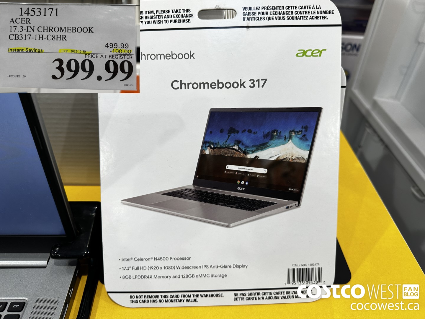 1453171 ACER 17.3-IN CHROMEBOOK CB317-1H-C8HR ($100.00 INSTANT SAVINGS EXPIRES ON 2022-12-30) $399.99