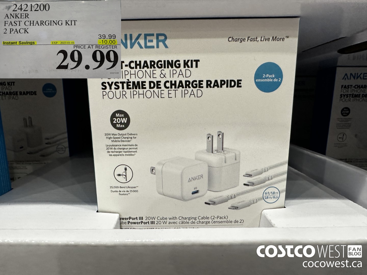 2421200 ANKER FAST CHARGING KIT 2 PACK ($10.00 INSTANT SAVINGS EXPIRES ON 2023-01-01) $29.99