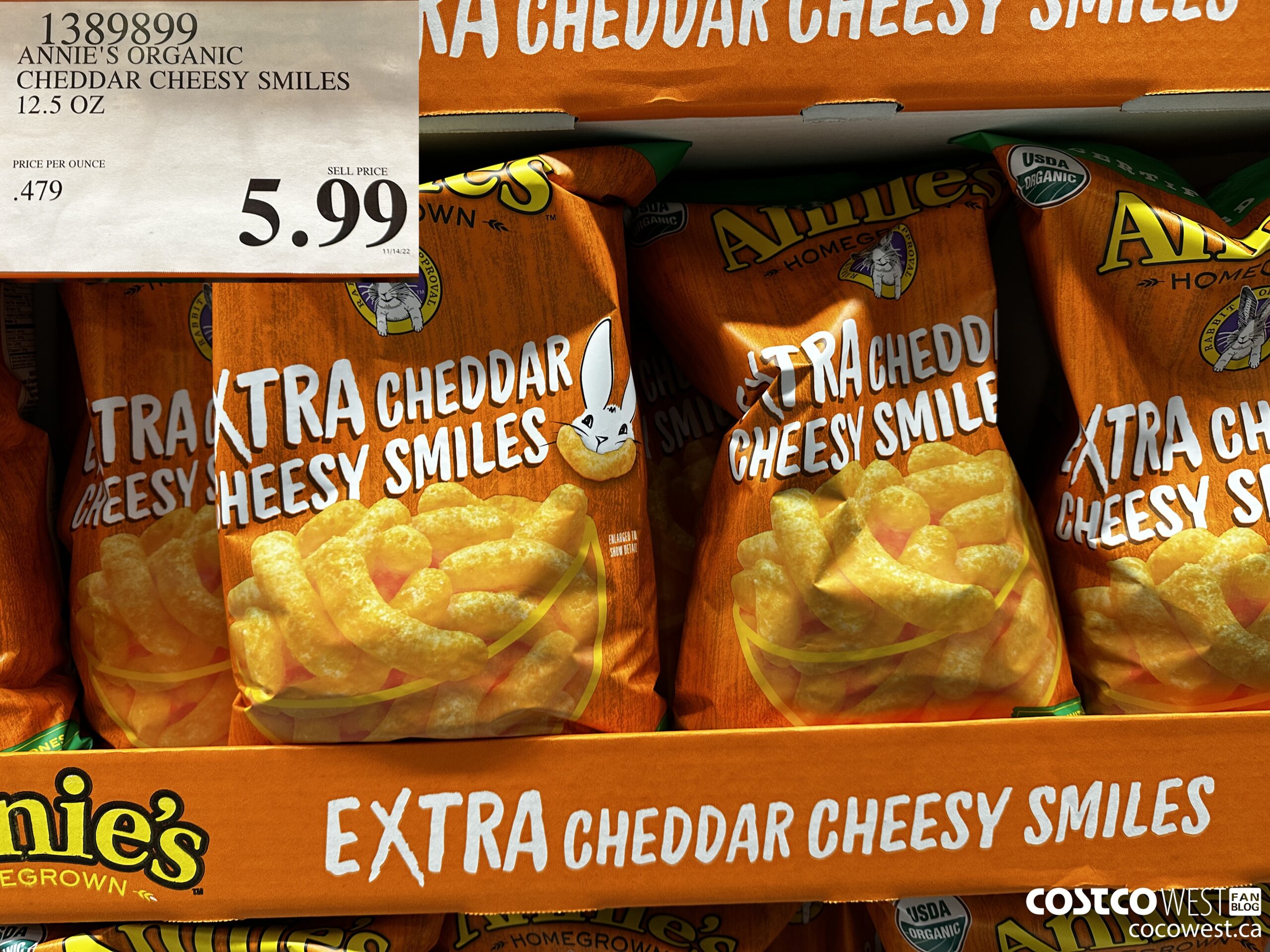 1389899 ANNIE'S ORGANIC CHEDDAR CHEESY SMILES 12.5 OZ $5.99