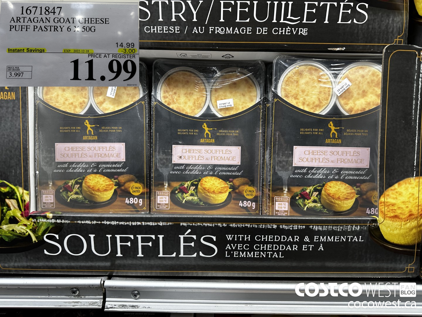 1671847 ARTAGAN GOAT CHEESE PUFF PASTRY 6 X 50G ($3.00 INSTANT SAVINGS EXPIRES ON 2022-12-18) $11.99