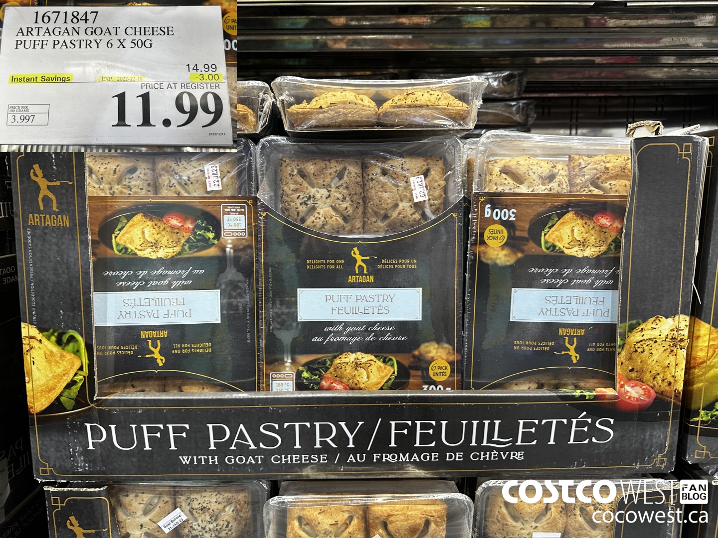 1671847 ARTAGAN GOAT CHEESE PUFF PASTRY 6 X 50G ($3.00 INSTANT SAVINGS EXPIRES ON 2022-12-18) $11.99