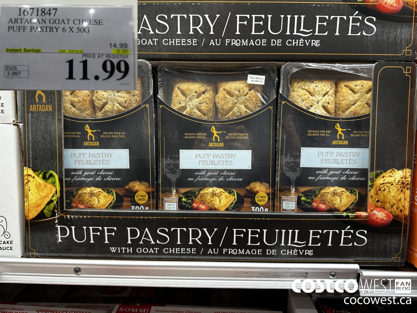 1671847 ARTAGAN GOAT CHEESE PUFF PASTRY 6 X 50G ($3.00 INSTANT SAVINGS EXPIRES ON 2023-01-01) $11.99