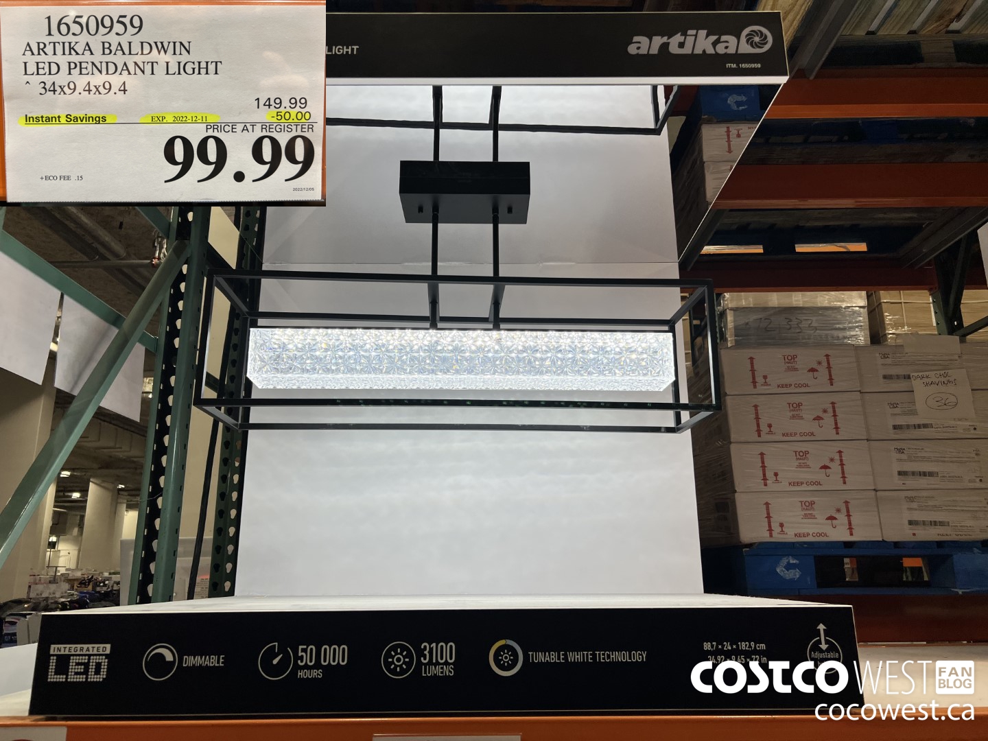 1650959 ARTIKA BALDWIN LED PENDANT LIGHT 34X9.4X9.4 ($50.00 INSTANT SAVINGS EXPIRES ON 2022-12-11) $99.99