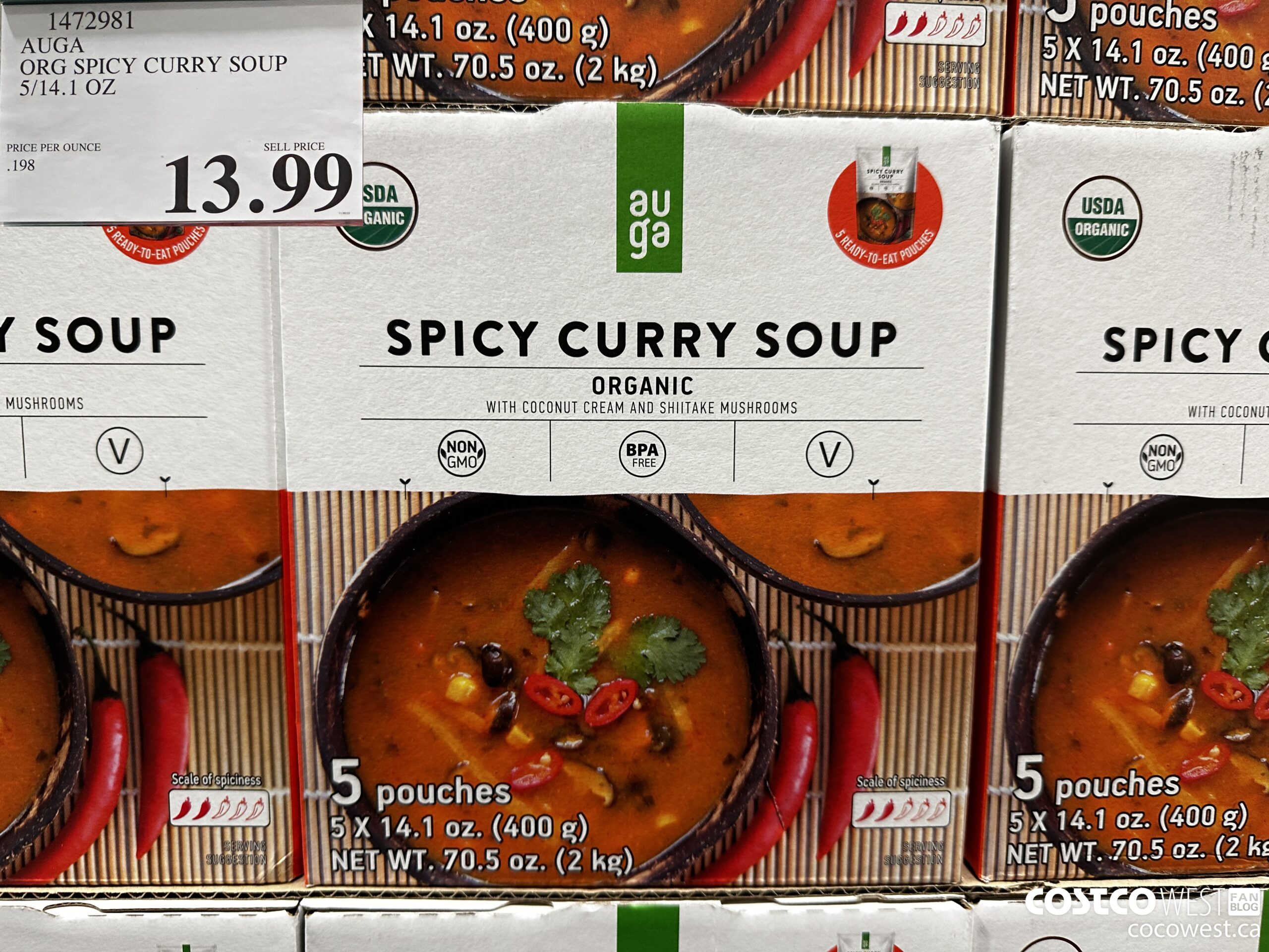 1472981 AUGA ORG SPICY CURRY SOUP 5/14.1 OZ $13.99