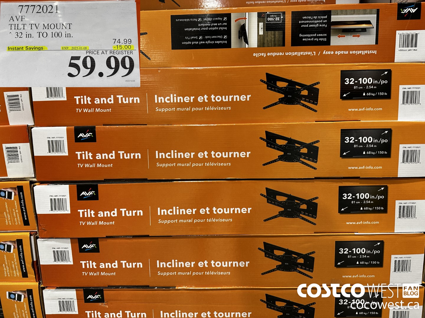 7772021 AVF TILT TV MOUNT 32 in. TO 100 in. ($15.00 INSTANT SAVINGS EXPIRES ON 2023-01-08) $59.99