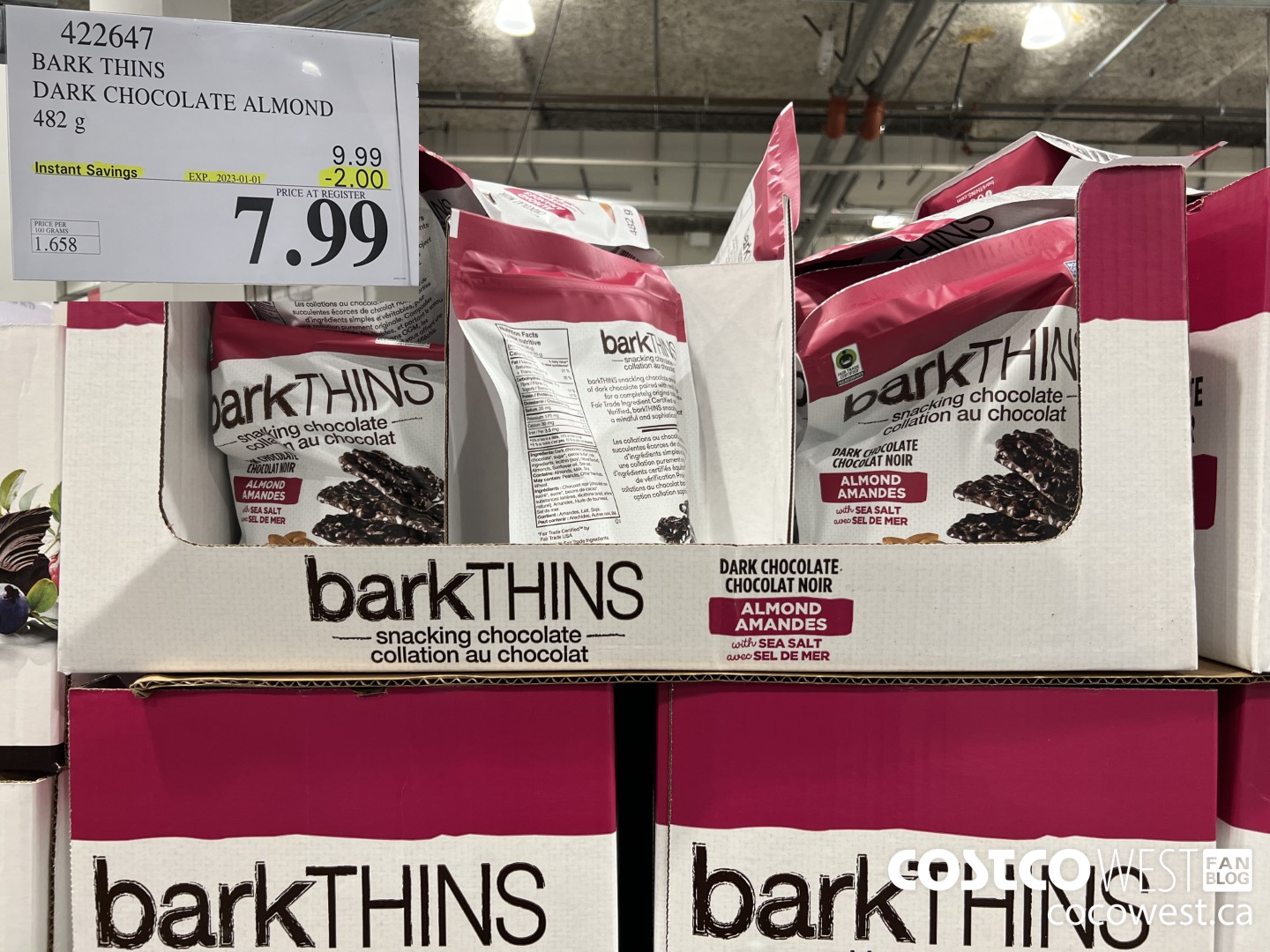 422647 BARK THINS DARK CHOCOLATE ALMOND 482 g ($2.00 INSTANT SAVINGS EXPIRES ON 2023-01-01) $7.99