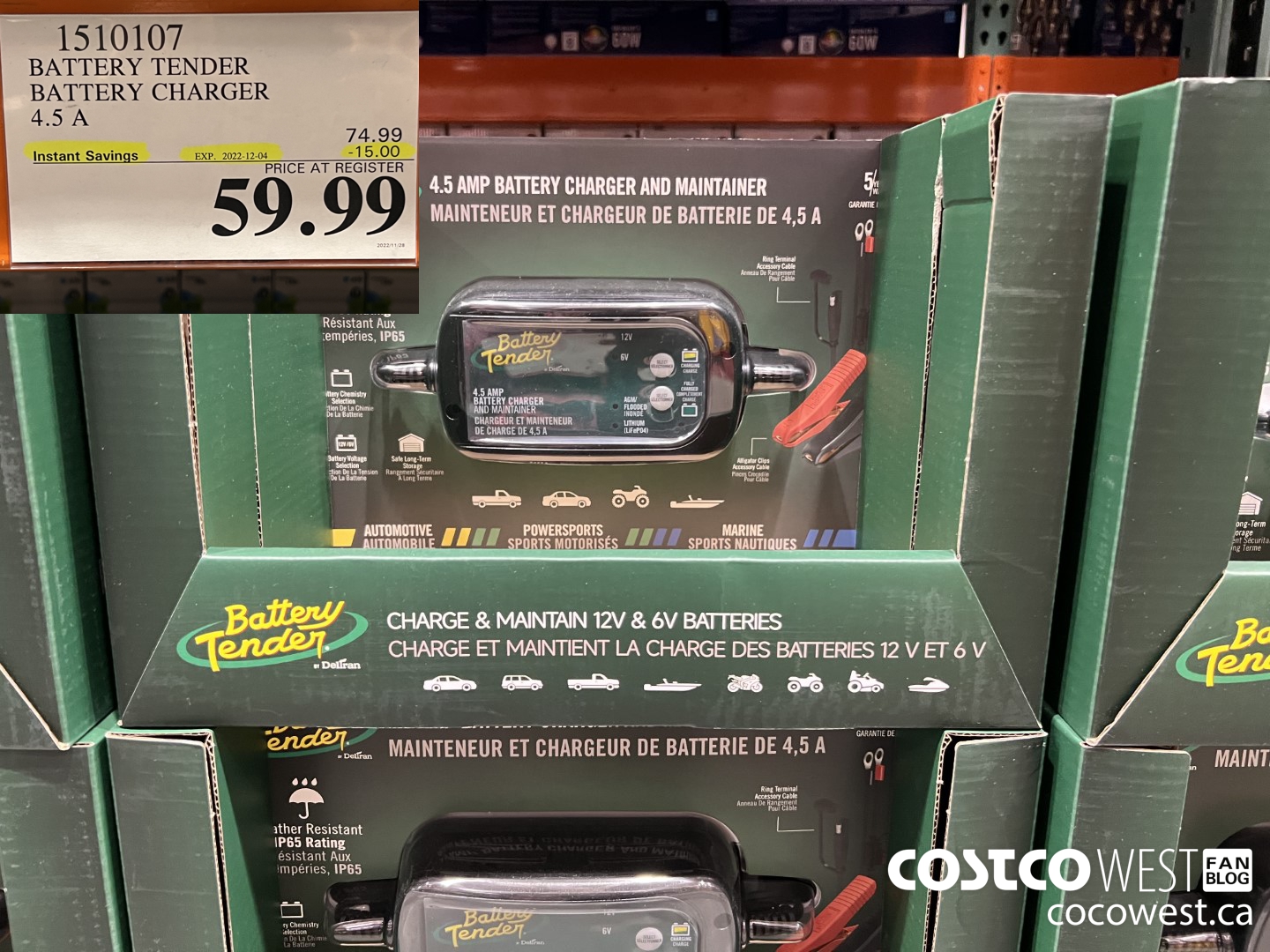 1510107 BATTERY TENDER BATTERY CHARER 4.5 A ($15.00 INSTANT SAVINGS EXPIRES ON 2022-12-04) $59.99