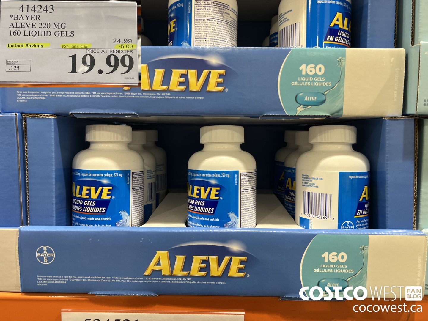 414243 BAYER ALEVE 220 MG 160 LIQUID GELS ($5.00 INSTANT SAVINGS EXPIRES ON 2022-12-18) $19.99