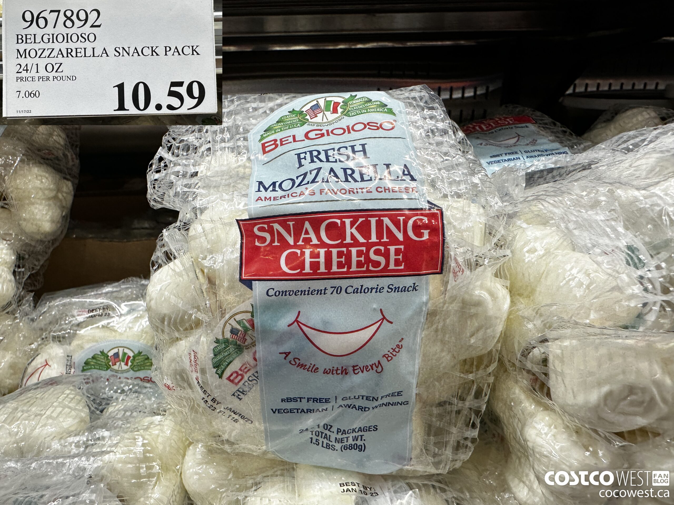 967892 BELGIOIOSO MOZZARELLA SNACK PACK 24/1OZ $10.59