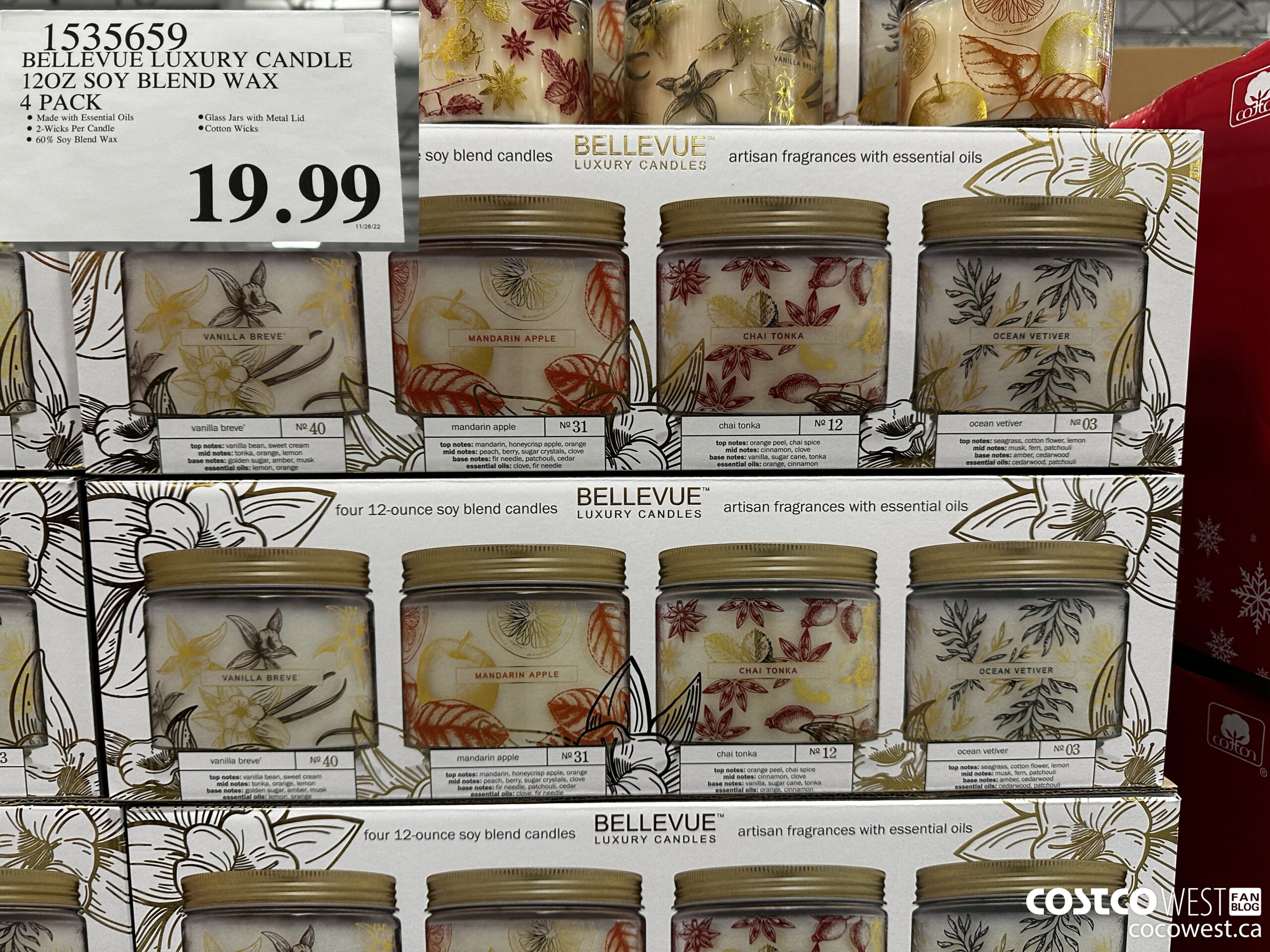 1535659 BELLEVUE LUXURY CANDLE 12OZ SOY BLEND WAX 4 PACK $19.99