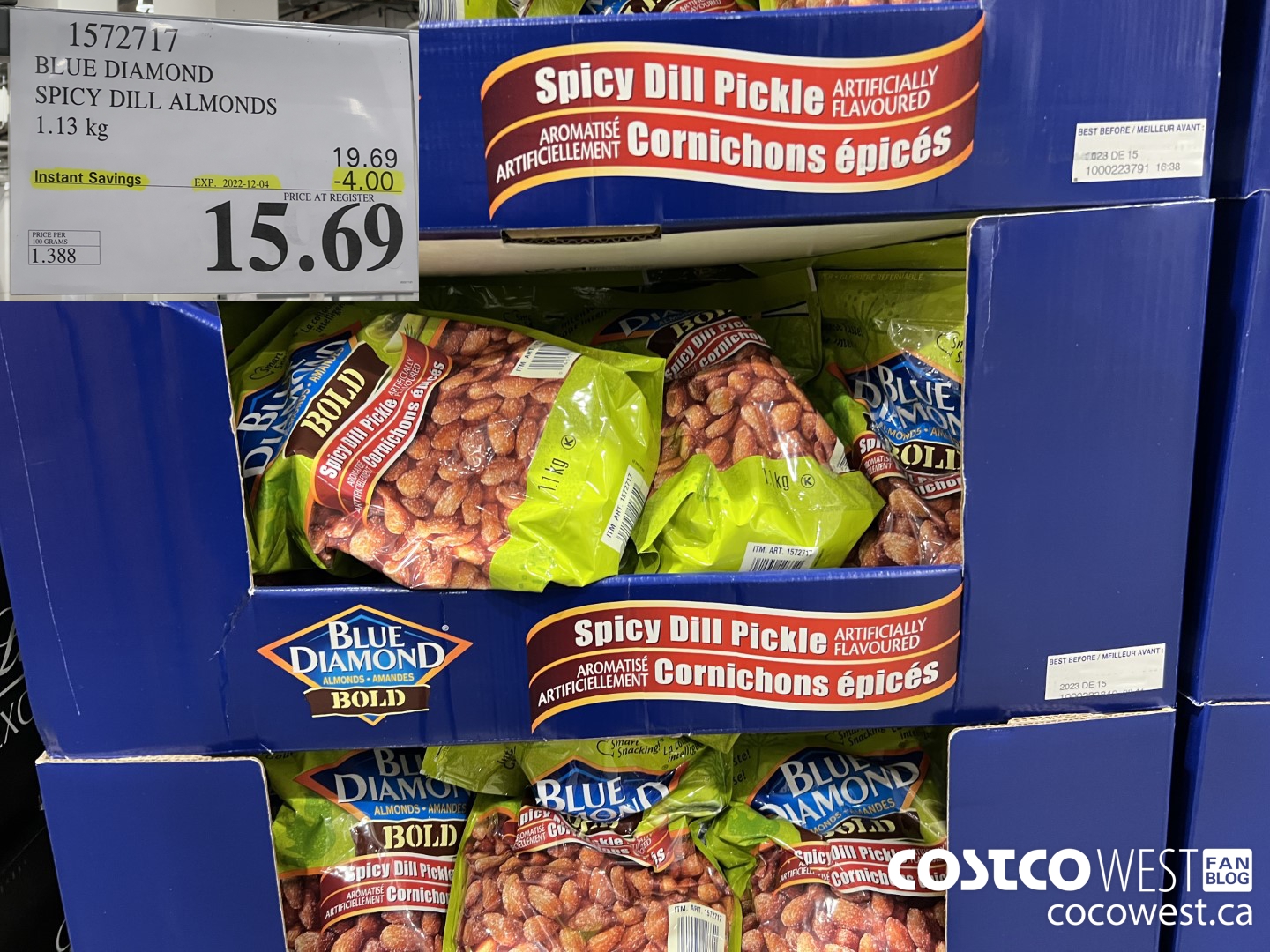 1572717 BLUE DIAMOND SPICY DILL ALMONDS 1.13 kg  ($4.00 INSTANT SAVINGS EXPIRES ON 2022-12-04) $15.69