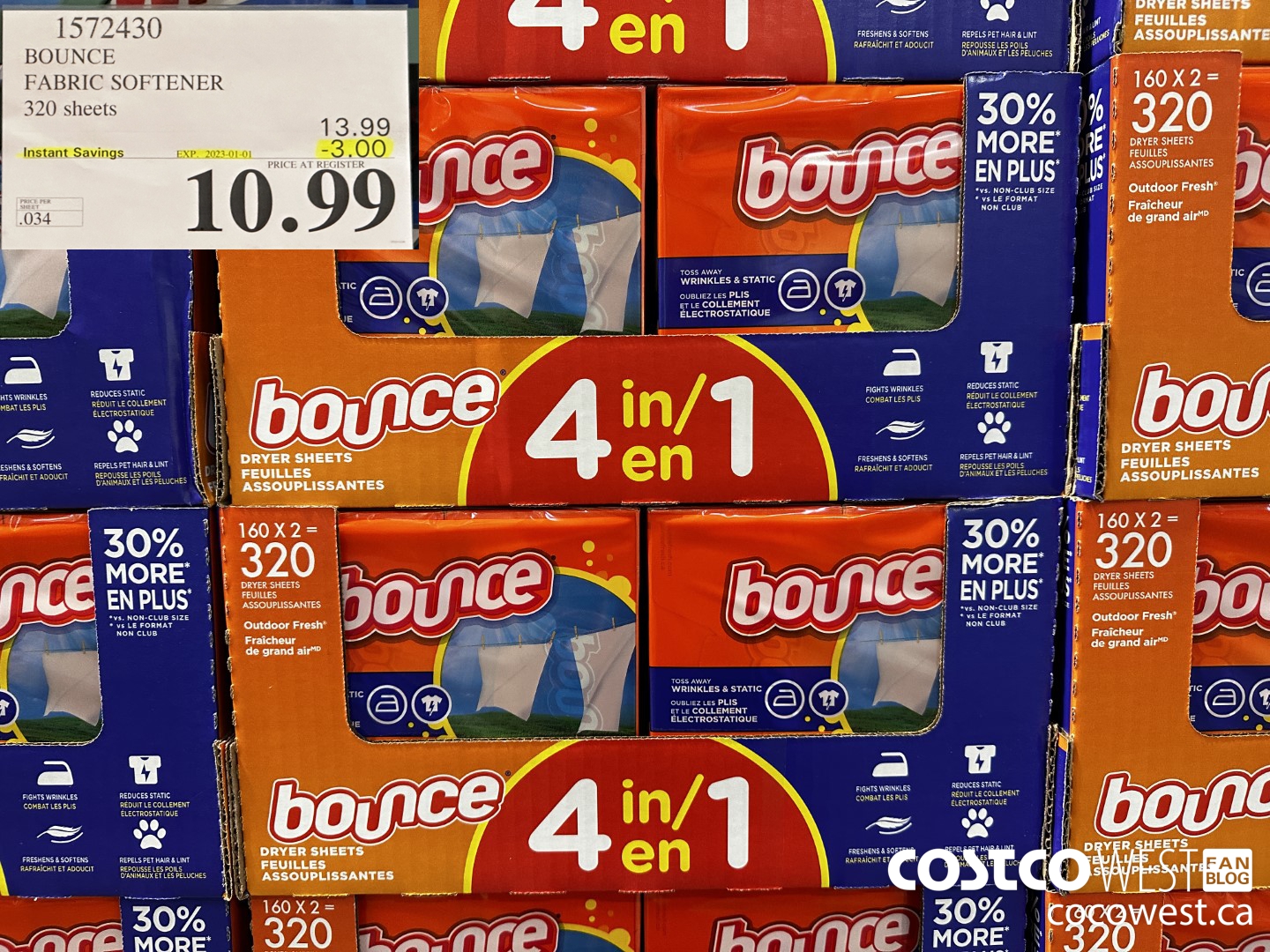 1572430 BOUNCE FABRIC SOFTENER 320 sheets ($3.00 INSTANT SAVINGS EXPIRES ON 2023-01-01) $10.99