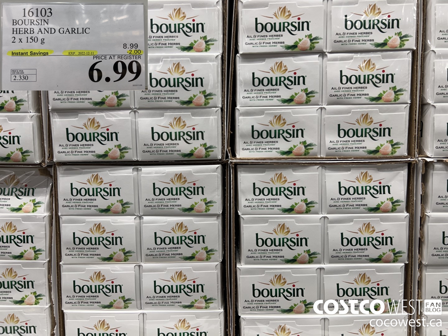 16103 BOURSIN HERB AND GARLIC 2 x 150 g ($2.00 INSTANT SAVINGS EXPIRES ON 2022-12-11) $6.99