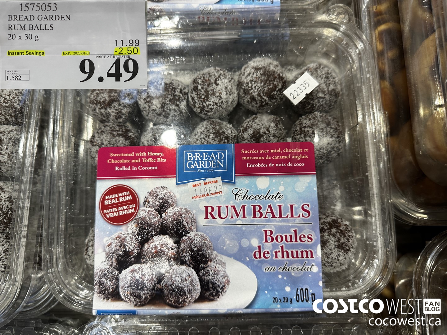 1575053 BREAD GARDEN RUM BALLS 20 X 30 G ($2.50 INSTANT SAVINGS EXPIRES ON 2023-01-01) $9.49