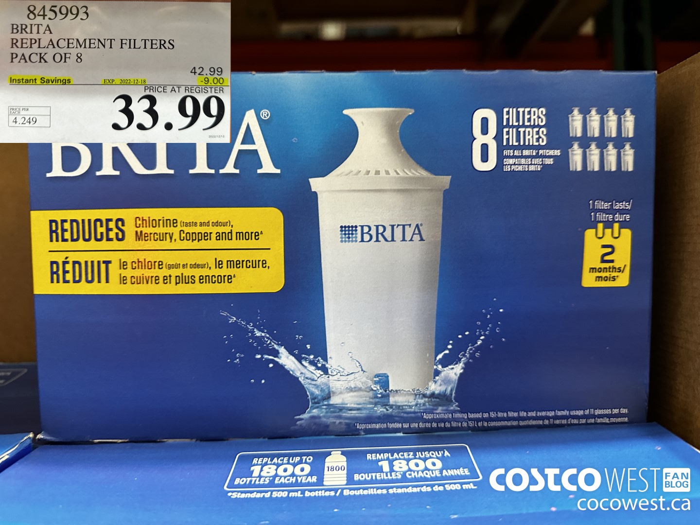 845993 BRITA REPLACEMENT FILTERS PACK OF 8 ($9.00 INSTANT SAVINGS EXPIRES ON 2022-12-18) $33.99