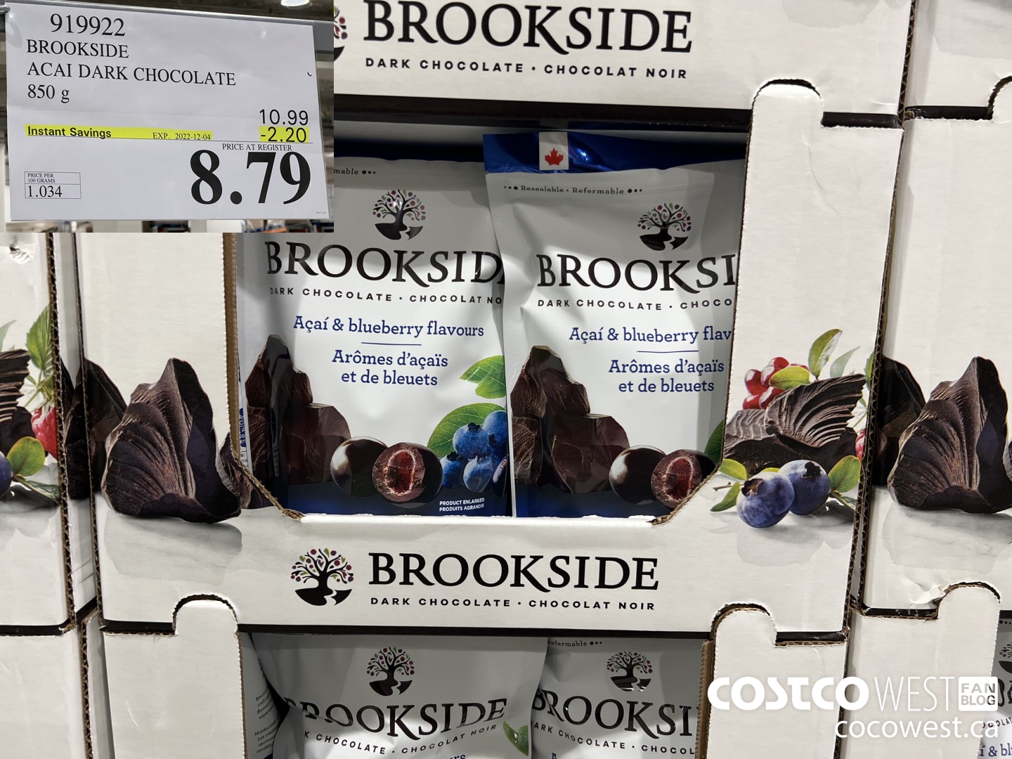 919922 BROOKSIDE ACAI DARK CHOCOLATE 850 g ($2.20 INSTANT SAVINGS EXPIRES ON 2022-12-04) $8.79