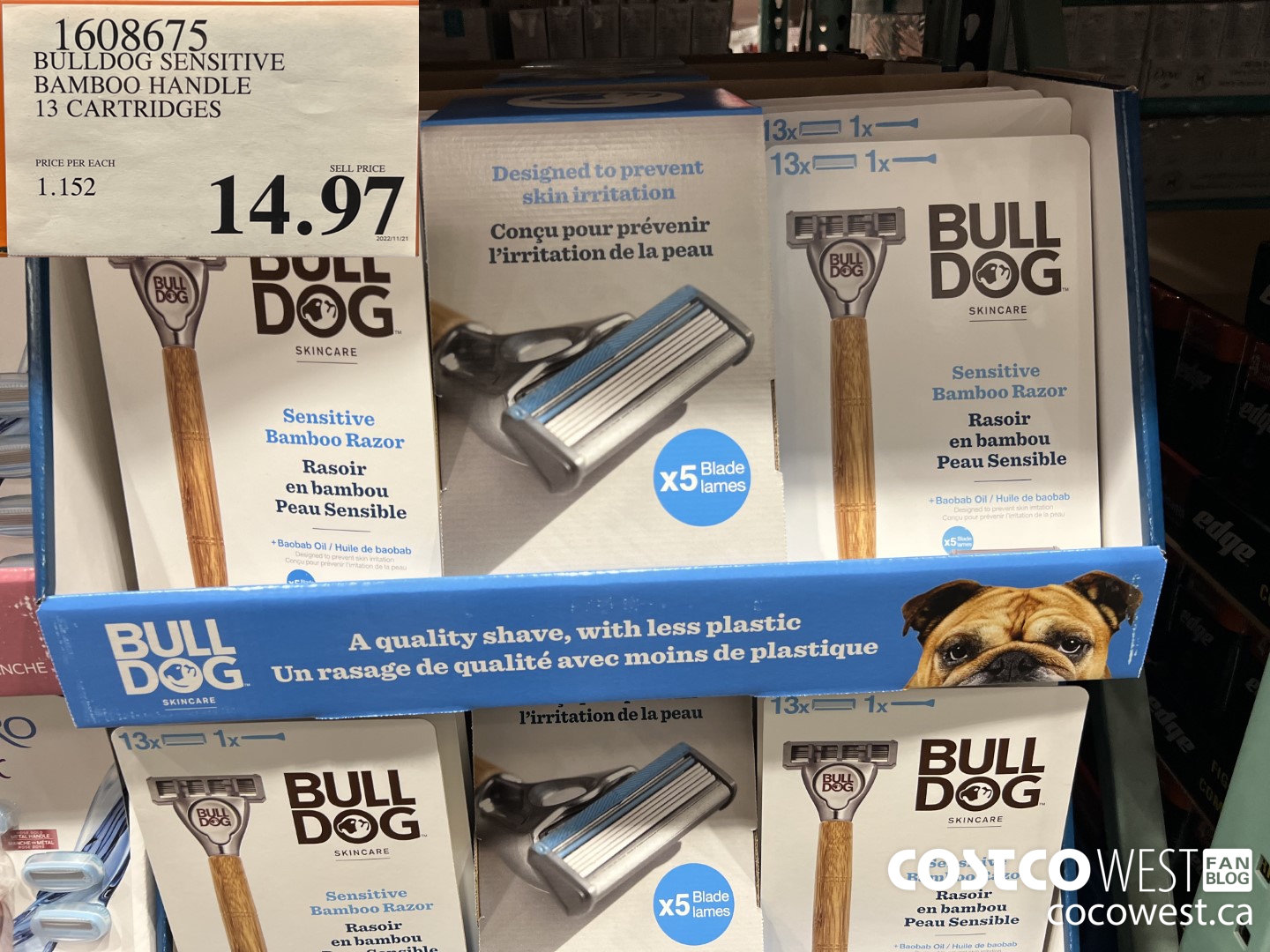 1608675 BULLDOG SENSITIVE BAMBOO HANDLE 13 CARTRIDGES $14.97