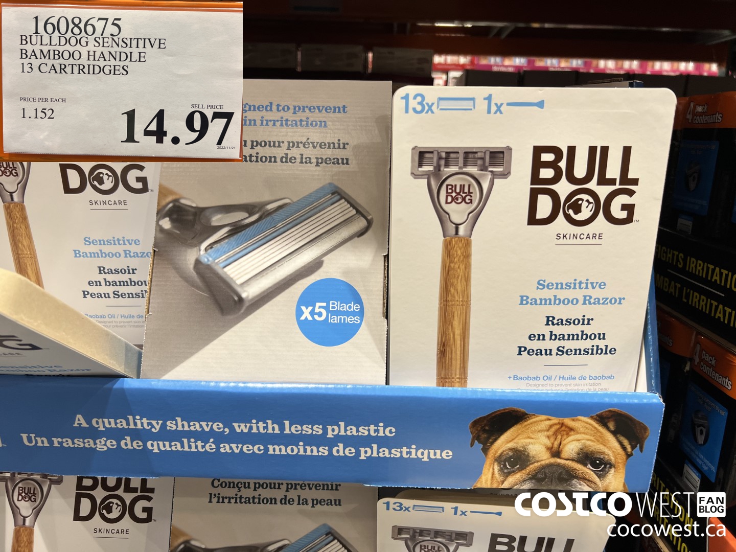 1608675 BULLDOG SENSITIVE BAMBOO HANDLE 13 CARTRIDGES $14.97