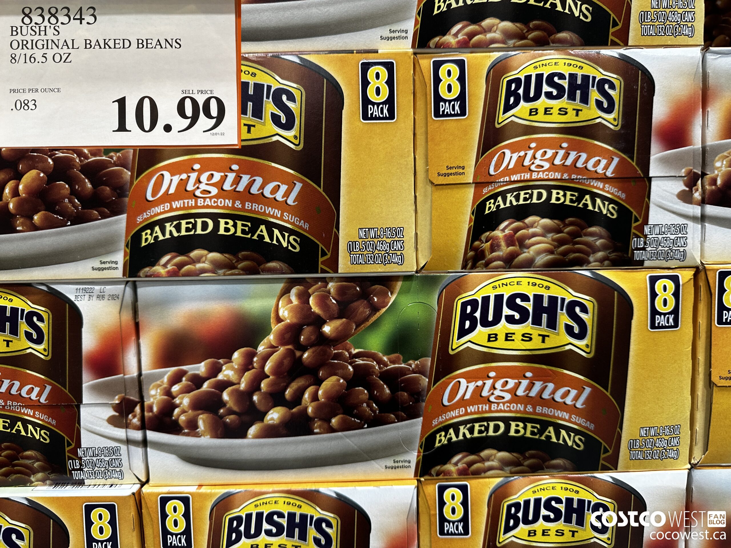 838343 BUSH'S ORIGINAL BAKED BEANS 8/16.5 OZ $10.99