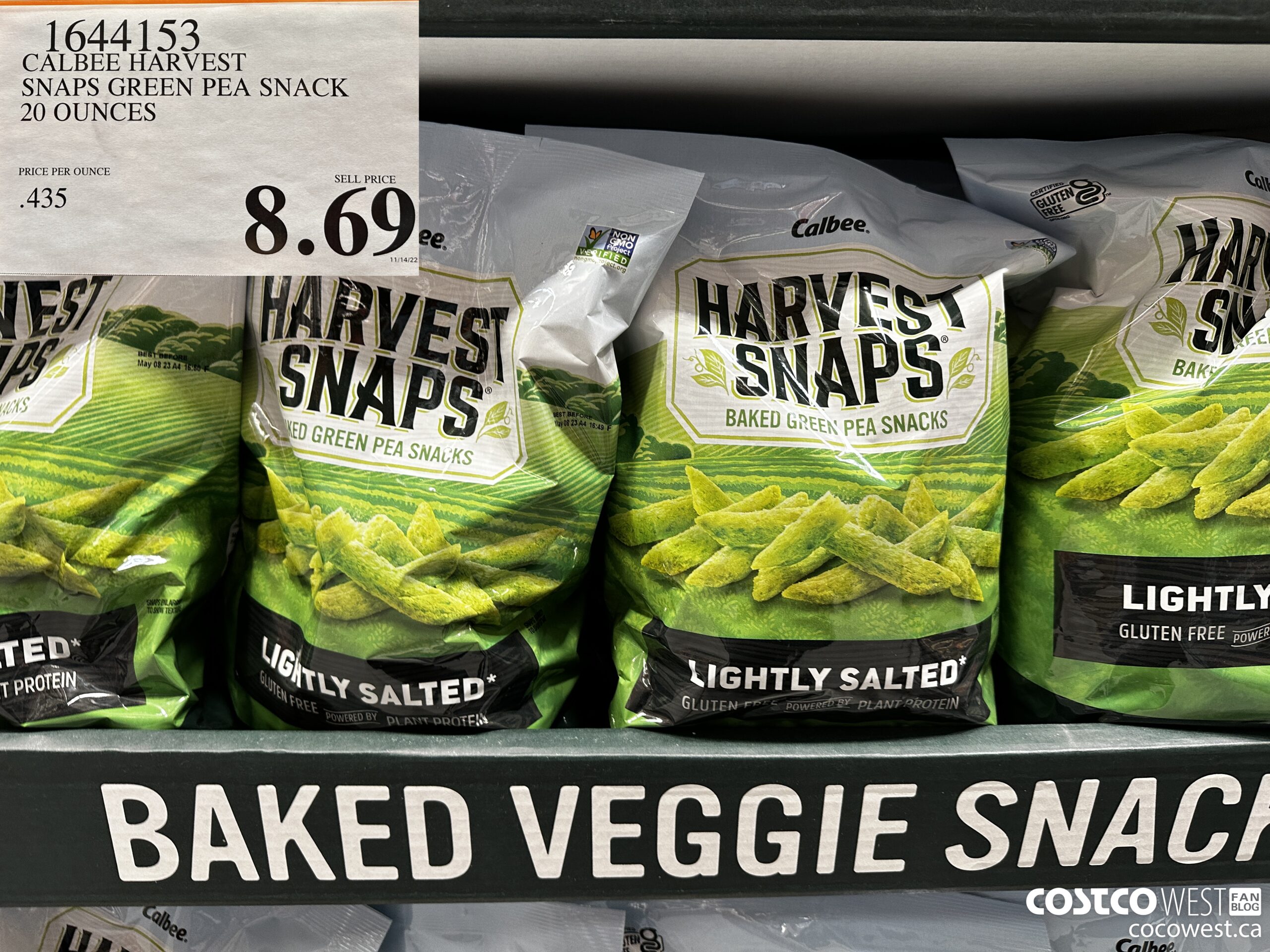 1644153 CALBEE HARVEST SNAPS GREEN PEA SNACK 20 OUNCES $8.69