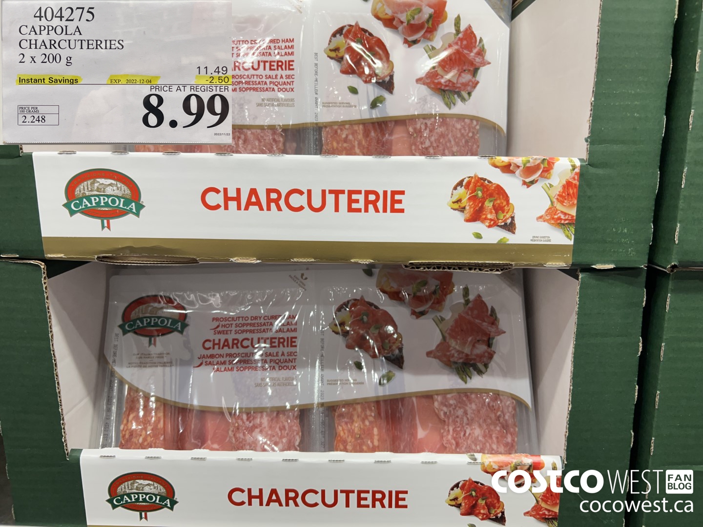 404275 CAPPOLA CHARCUTERIES 2 x 200 g ($2.50 INSTANT SAVINGS EXPIRES ON 2022-12-04) $8.99