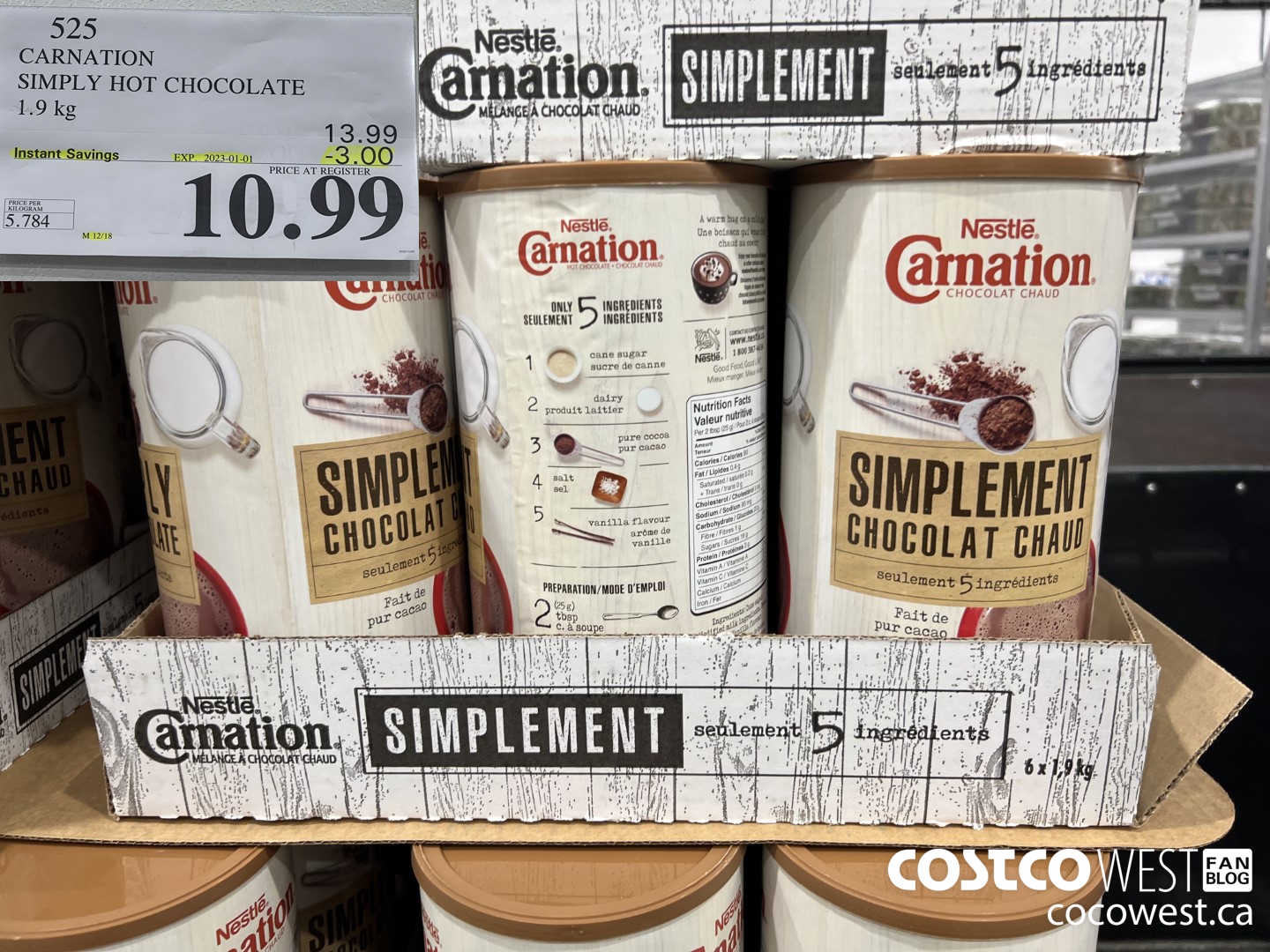 525 CARNATION 5 SIMPLE INGREDIENTS HOT CHOCOLATE 1.9 kg ($3.00 INSTANT SAVINGS EXPIRES ON 2023-01-01) $10.99