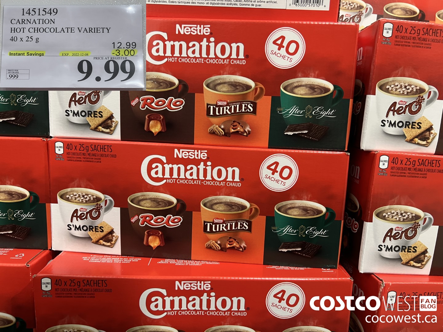 1451549 CARNATION HOT CHOCOLATE VARIETY 40 x 25 g ($3.00 INSTANT SAVINGS EXPIRES ON 2022-12-08) $9.99