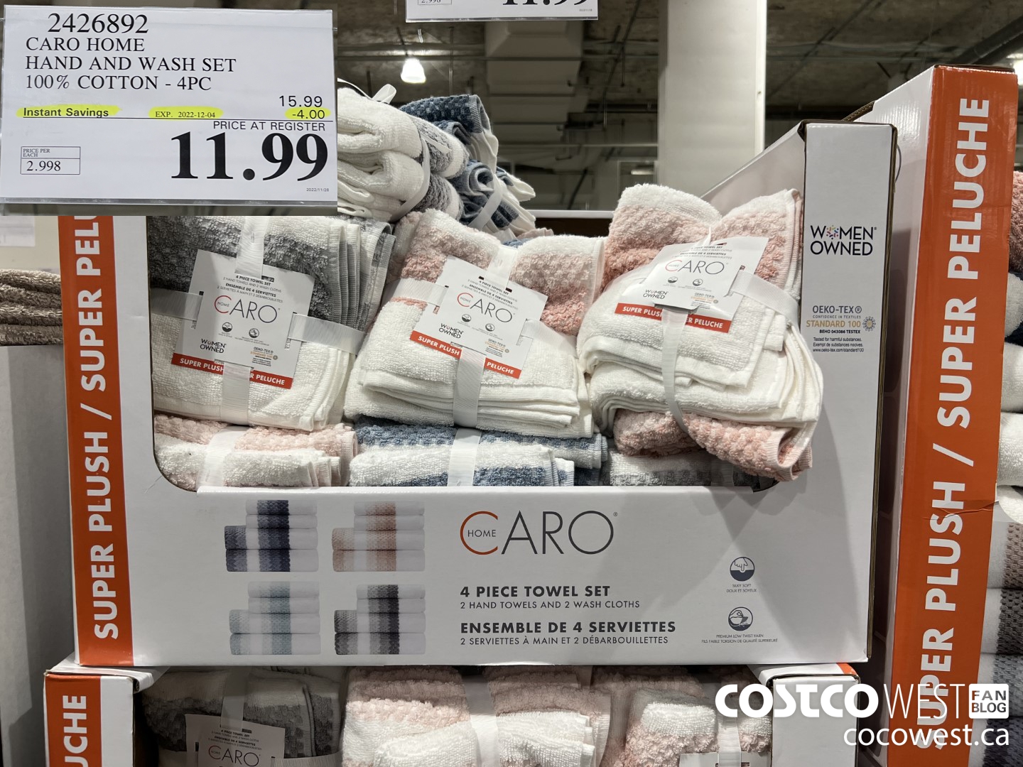 2426892 CARO HOME HAND AND WASH SET 100% COTTON 4PC ($4.00 INSTANT SAVINGS EXPIRES ON 2022-12-04) $11.99