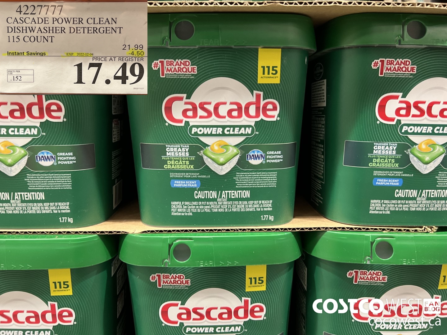 4227777 CASCADE POWER CLEAN DISHWASHER DETERGENT 115 COUNT ($4.50 INSTANT SAVINGS EXPIRES ON 2022-12-04) $17.49