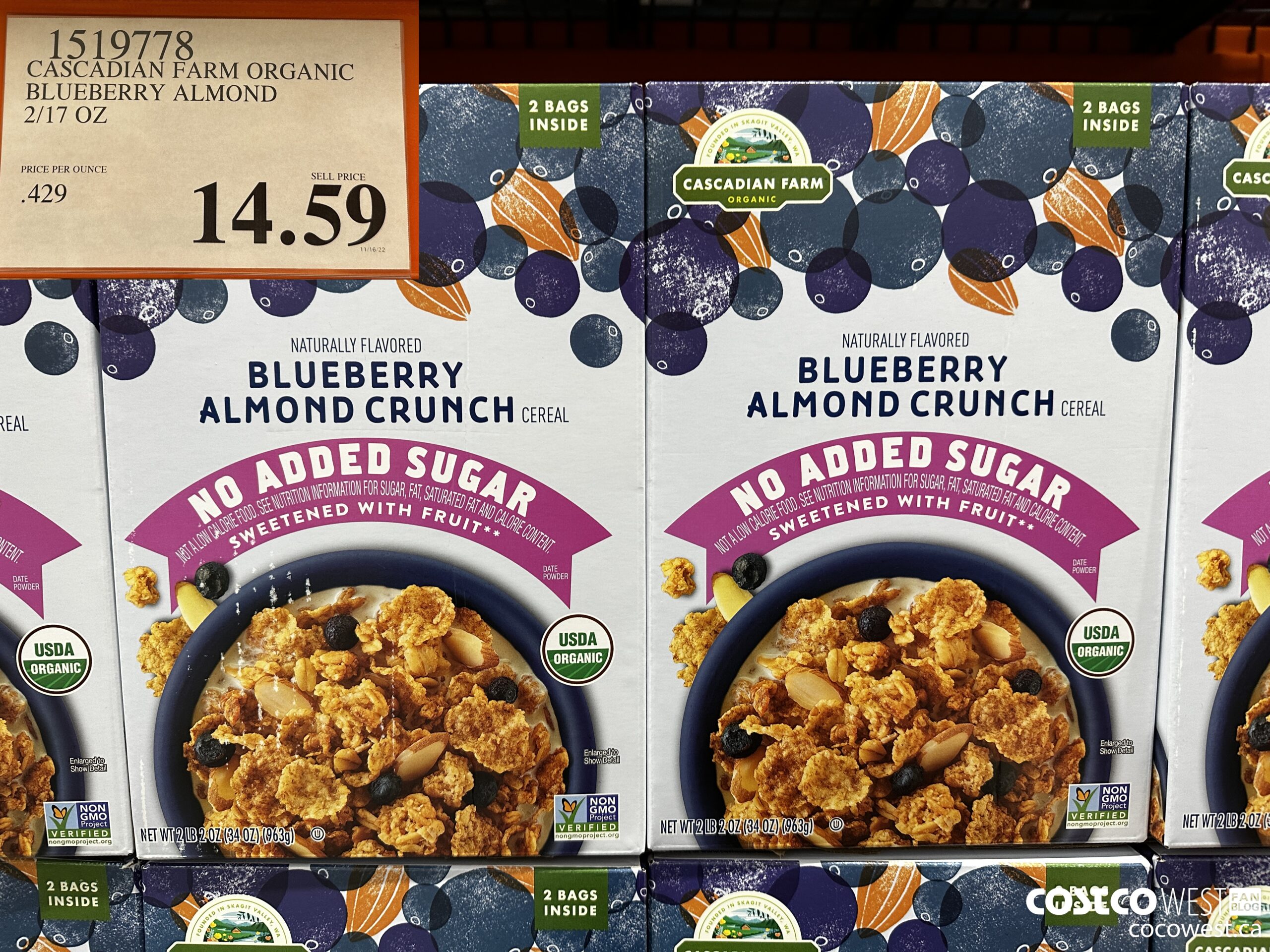 1519778 CASCADIAN FARM ORGANIC BLUEBERRY ALMOND 2/17 OZ $14.59