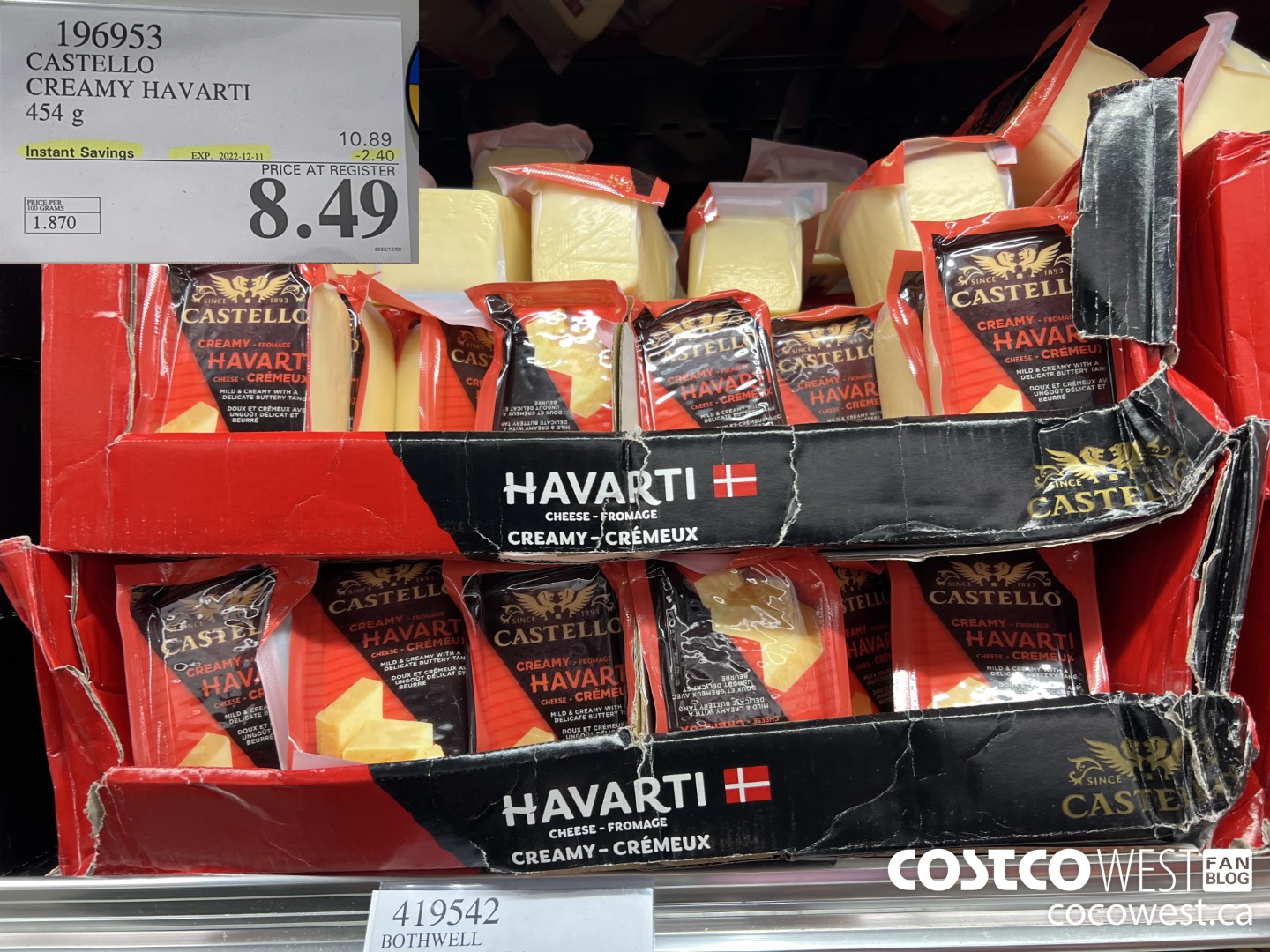 196953 CASTELLO CREAMY HAVARTI 454 g ($2.40 INSTANT SAVINGS EXPIRES ON 2022-12-11) $8.49