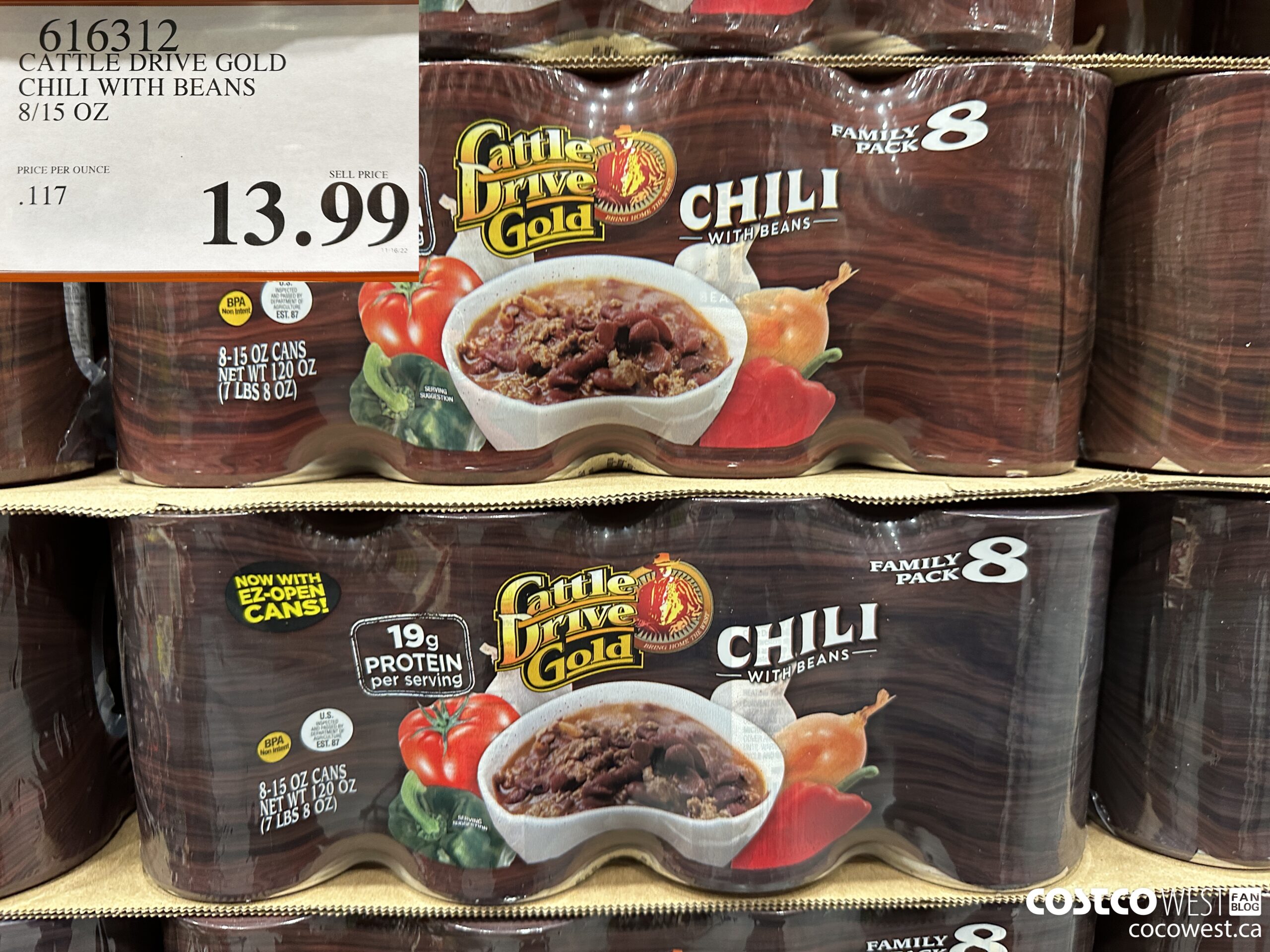 616312 CATTLE DRIVE GOLD CHILI WITH BEANS 8/15 OZ $13.99