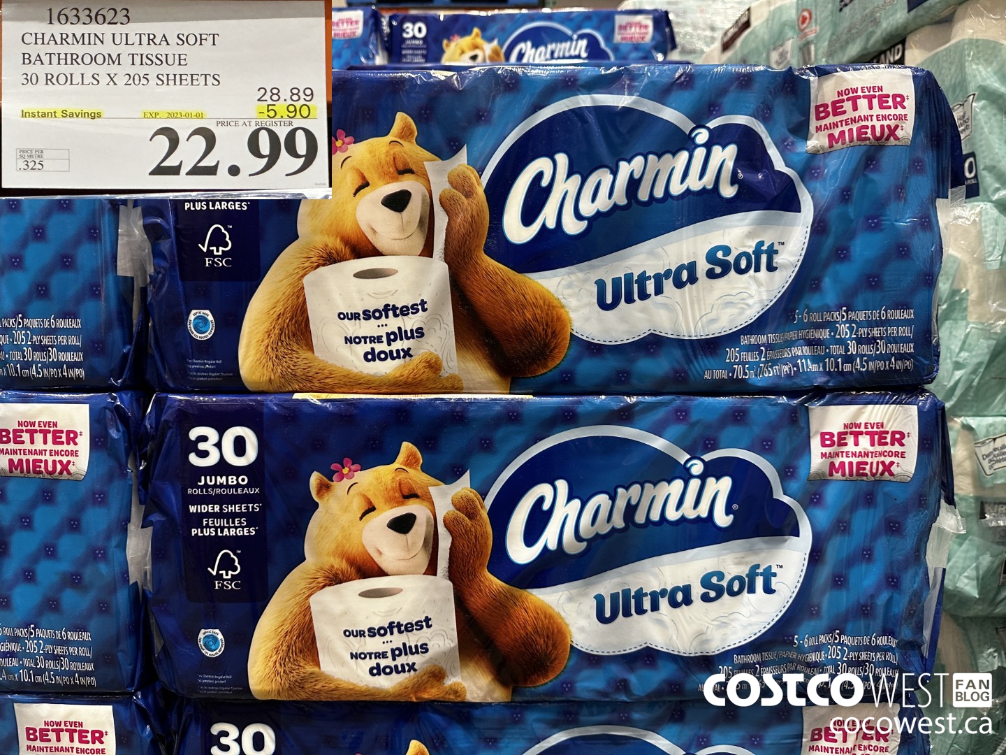 1633623 CHARMIN ULTRA SOFT BATHROOM TISSUE 30 ROLLS X 205 SHEETS ($5.90 INSTANT SAVINGS EXPIRES ON 2023-01-01) $22.99