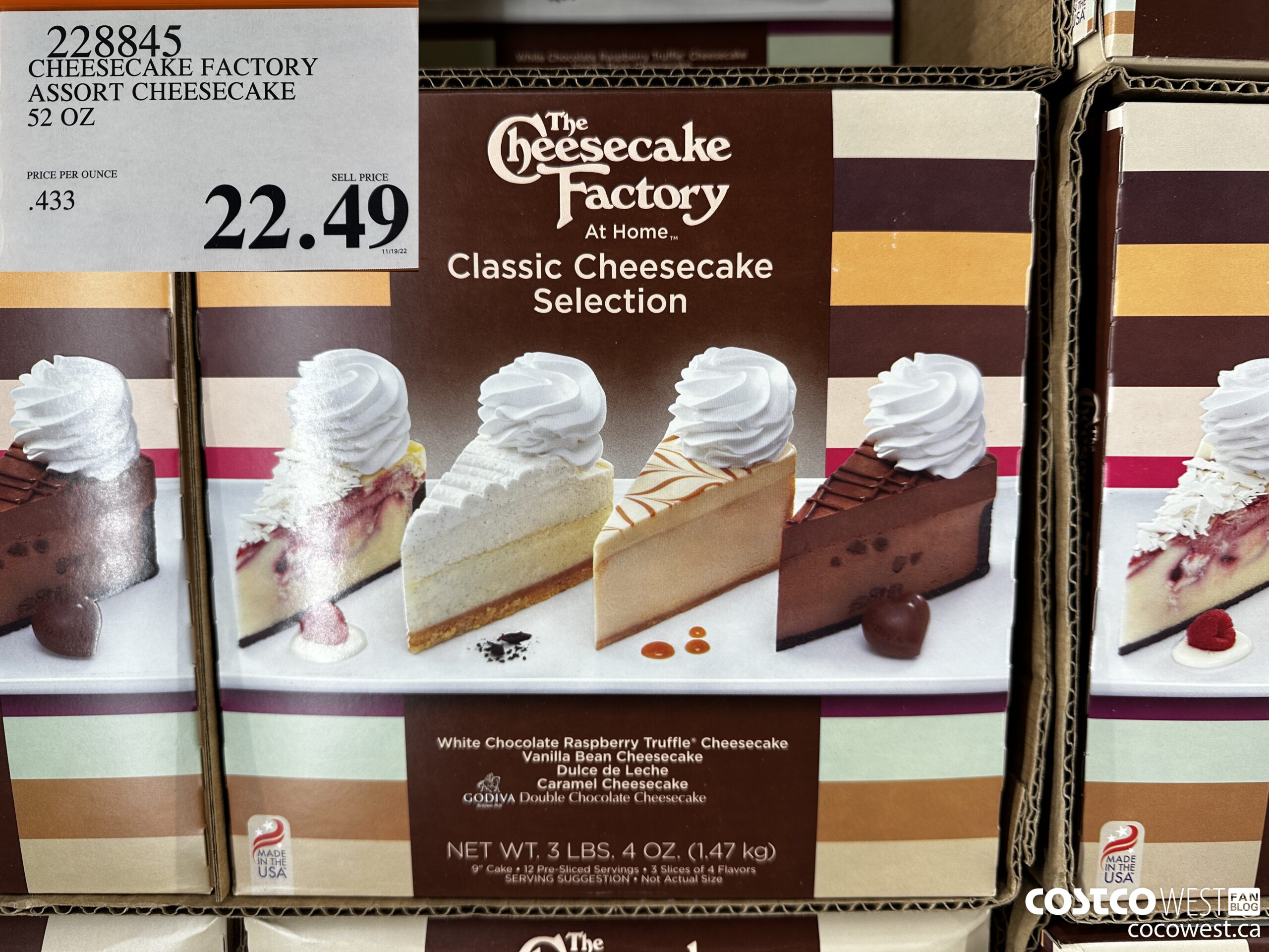 228845 CHEESECAKE FACTORY ASSORT CHEESECAKE 52 OZ $22.49