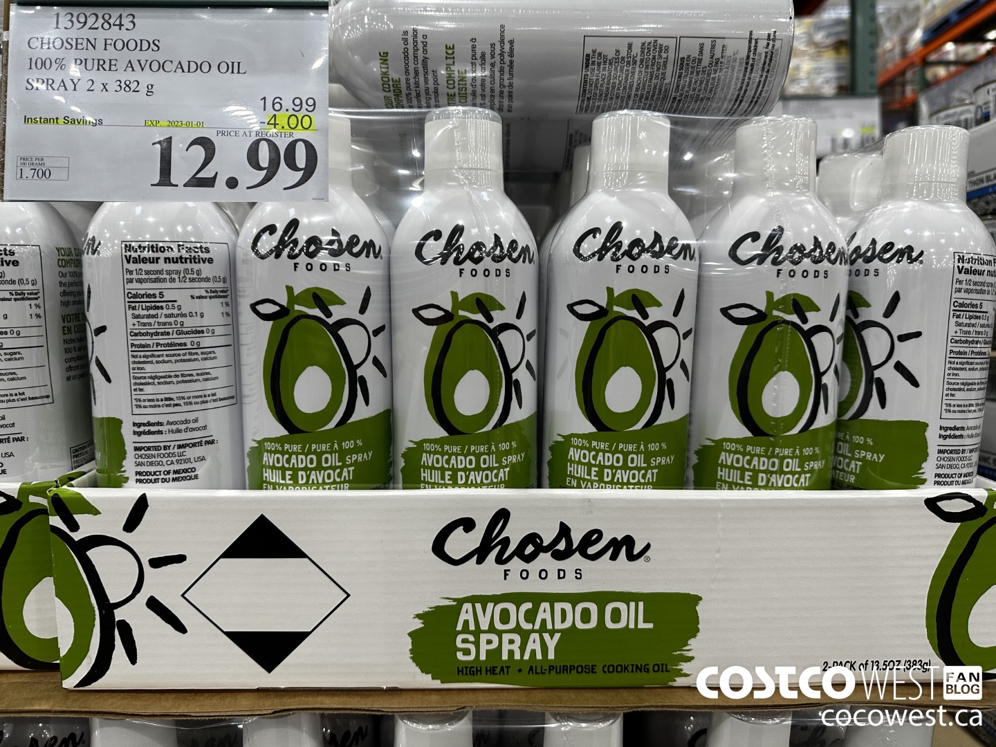 1392843 CHOSEN FOODS 100% PURE AVOCADE OIL SPRAY 2 x 382 g ($4.00 INSTANT SAVINGS EXPIRES ON 2023-01-01) $12.99