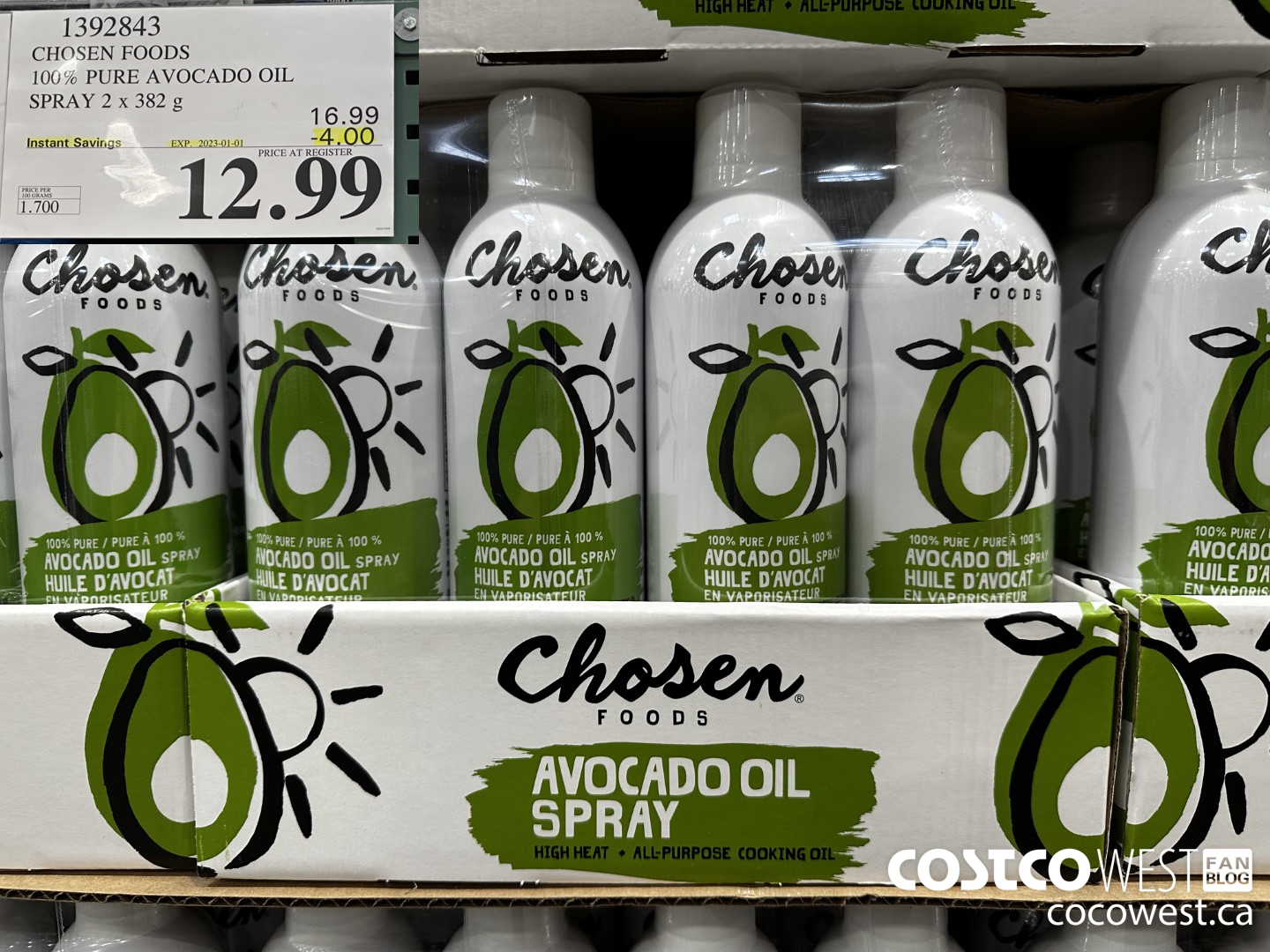 1392843 CHOSEN FOODS 100% PURE AVOCADO OIL SPRAY 2 x 382 g ($4.00 INSTANT SAVINGS EXPIRES ON 2023-01-01) $12.99