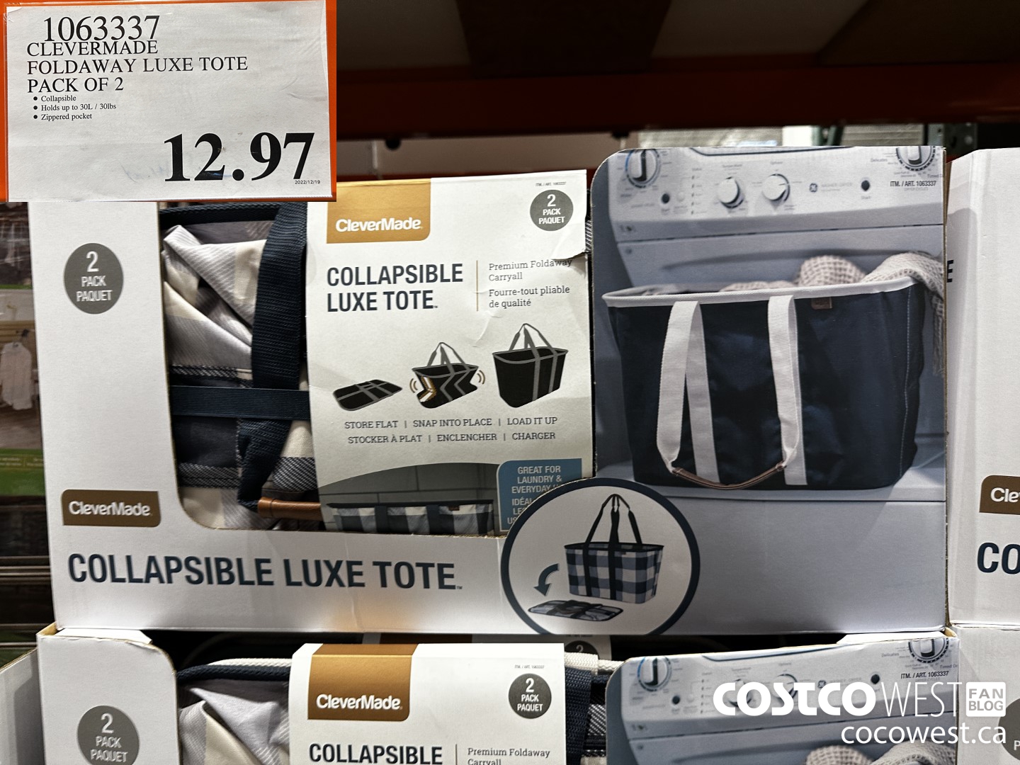 1063337 CLEVERMADE FOLDAWAY LUXE TOTE PACK OF 2 $12.97