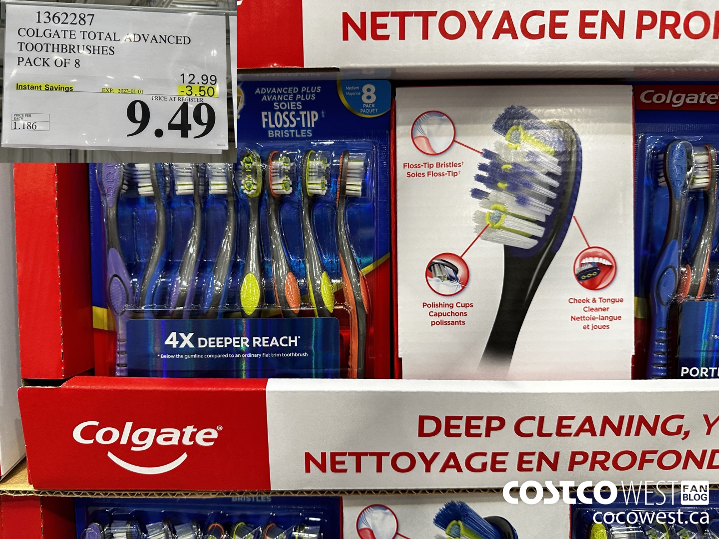 1362287 COLGATE TOTAL ADVANCED TOOTHBRUSHES PACK OF 8 ($3.50 INSTANT SAVINGS EXPIRES ON 2023-01-01) $9.49