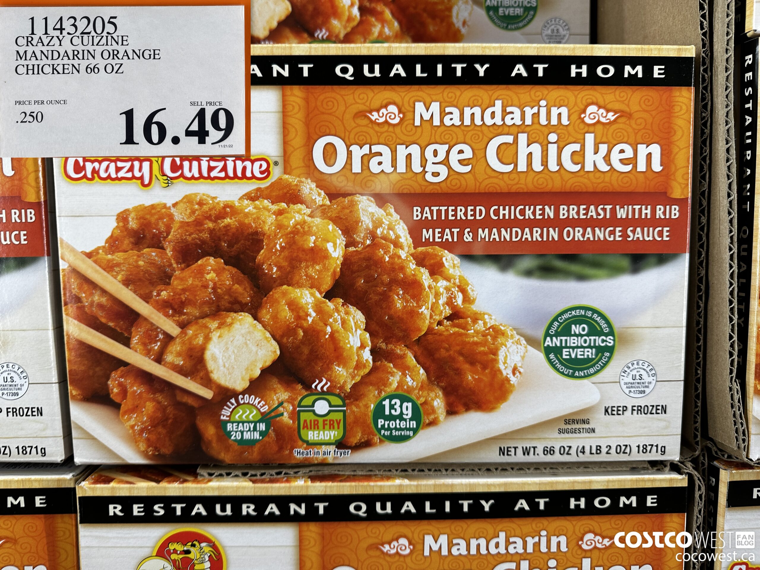 1143205 CRAZY CUIZINE MANDARIN ORANGE CHICKEN 66 OZ $16.49