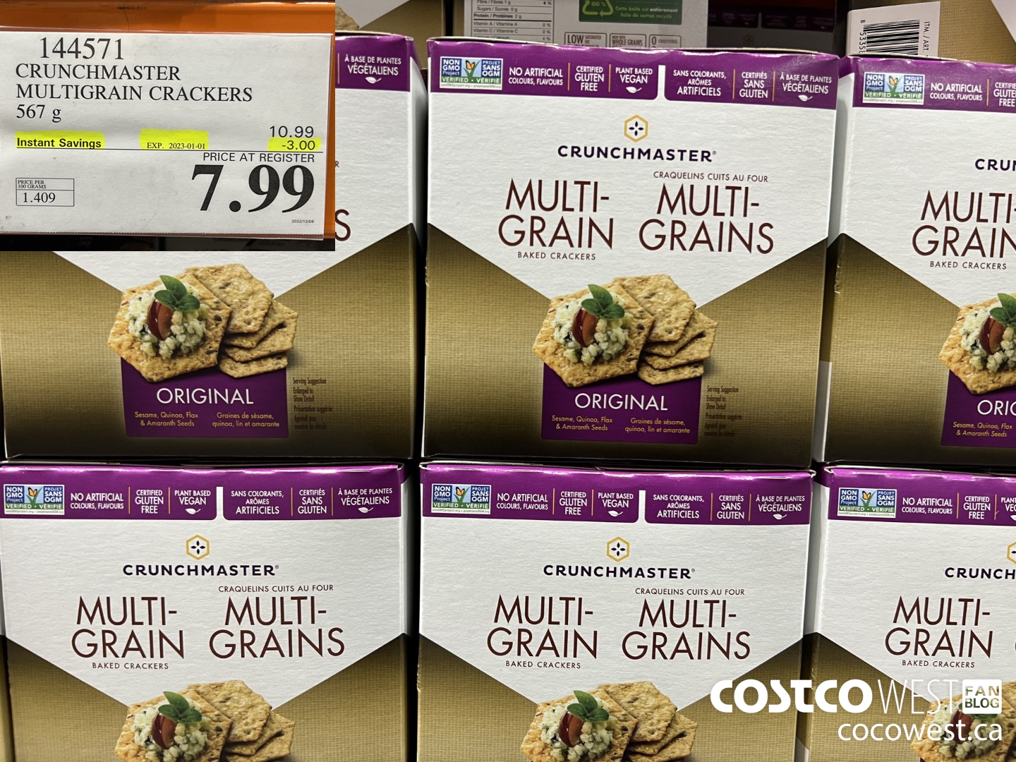 144571 CRUNCHMASTER MULTIGRAIN CRACKERS 567 G ($3.00 INSTANT SAVINGS EXPIRES ON 2023-01-01) $7.99