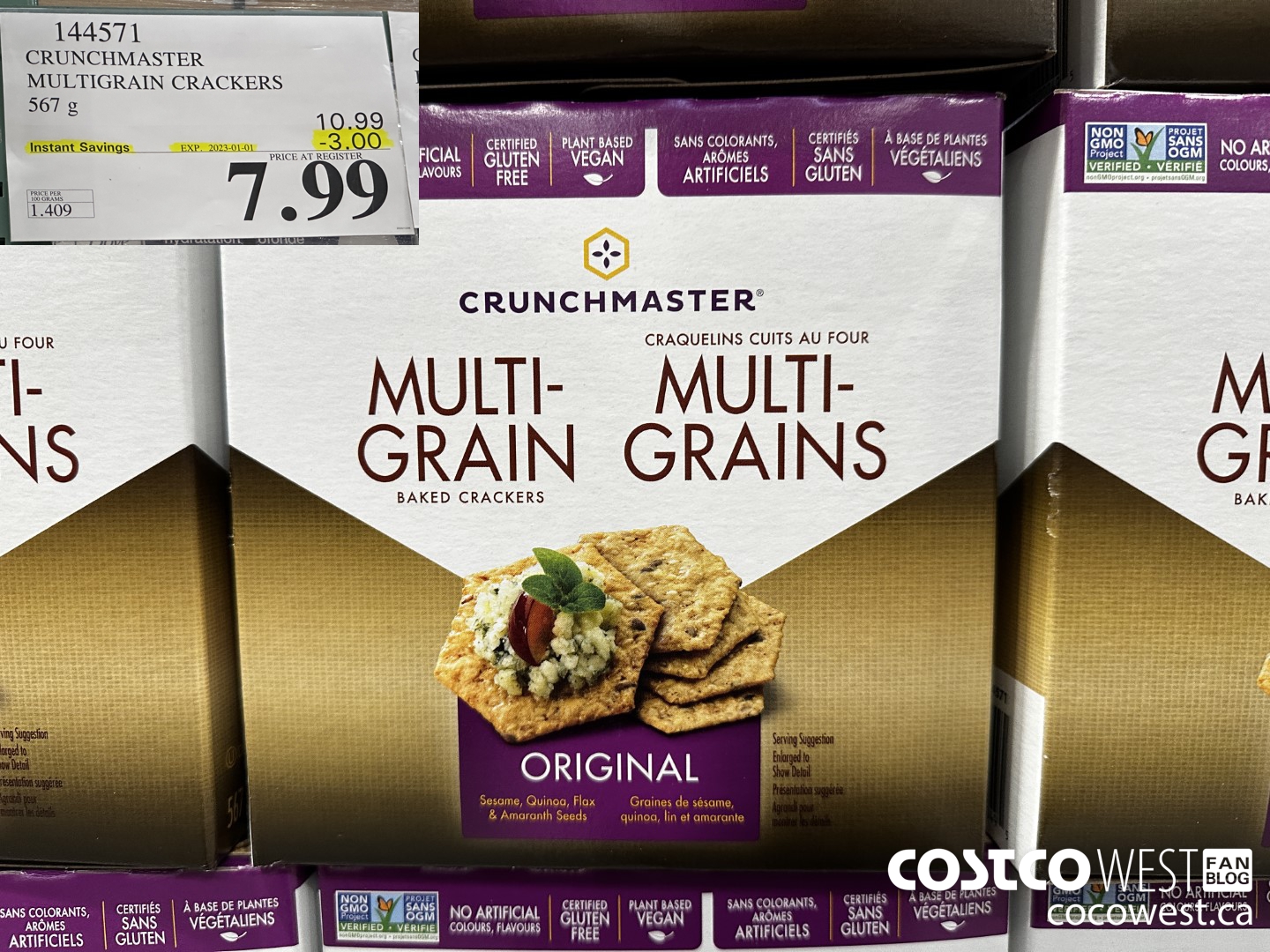 144571 CRUNCHMASTER MULTIGRAIN CRACKERS 567 G ($3.00 INSTANT SAVINGS EXPIRES ON 2023-01-01) $7.99