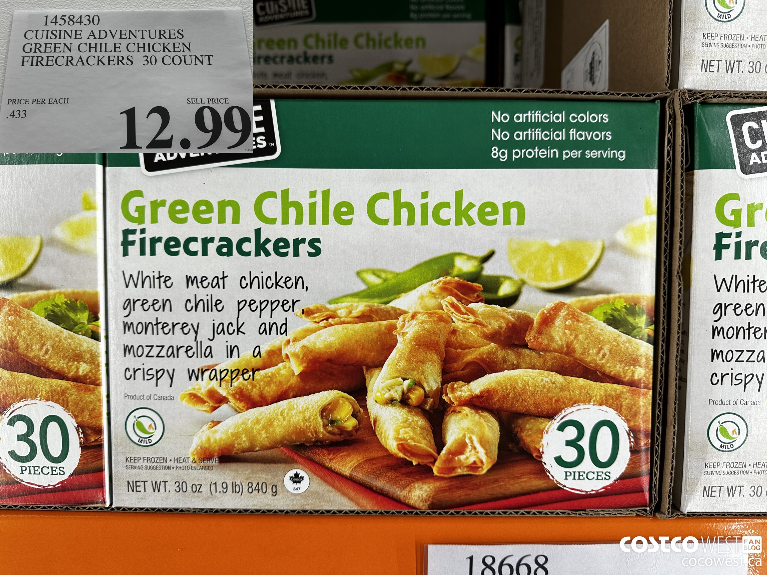 1458430 CUISINE ADVENTURES GREEN CHILE CHICKEN FIRECRACKERS 30 COUNT $12.99