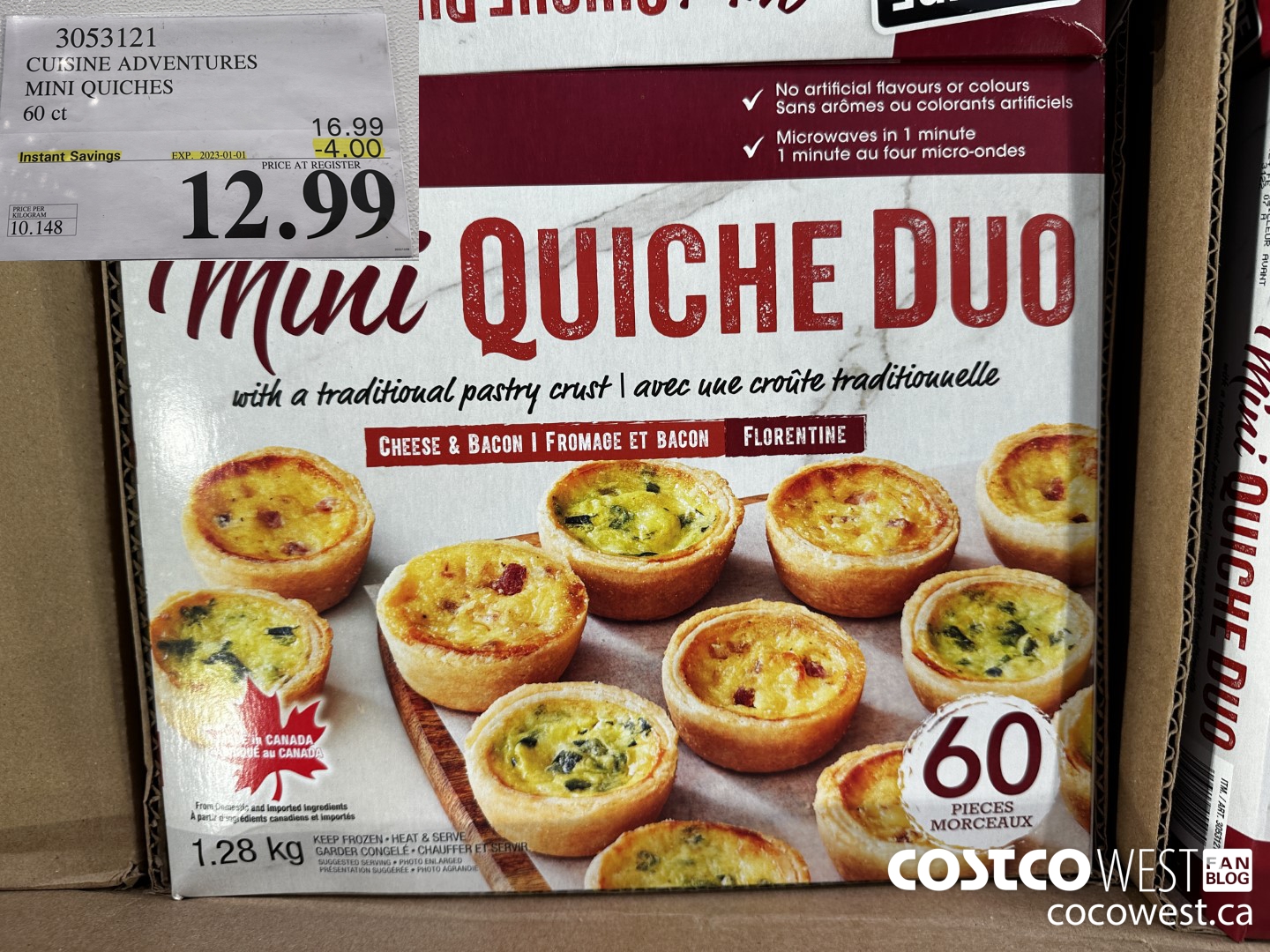3053121 CUISINE ADVENTURES MINI QUICHES 60 CT ($4.00 INSTANT SAVINGS EXPIRES ON 2023-01-01) $12.99